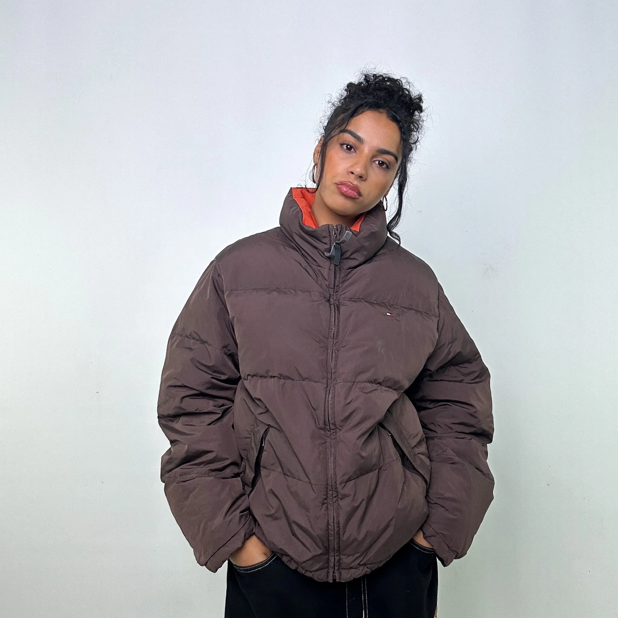 Brown 90s Tommy Hilfiger Puffer Jacket Coat (L)