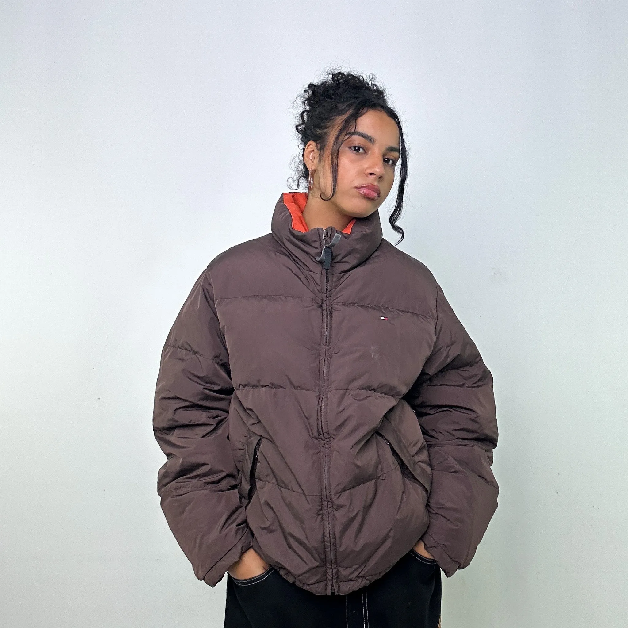 Brown 90s Tommy Hilfiger Puffer Jacket Coat (L)