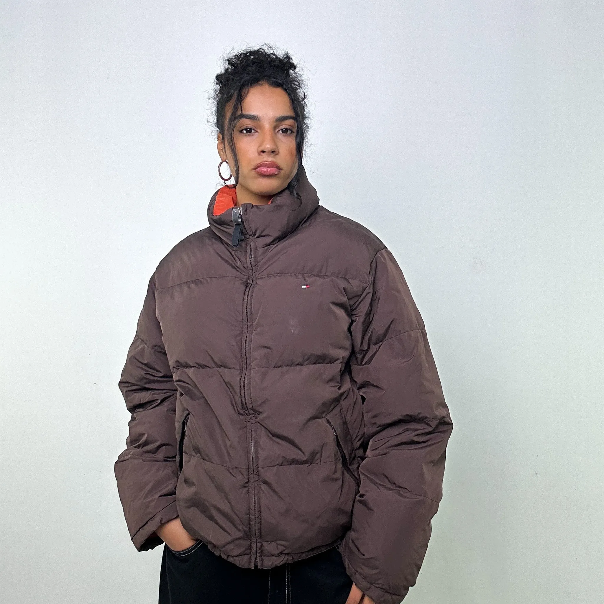 Brown 90s Tommy Hilfiger Puffer Jacket Coat (L)