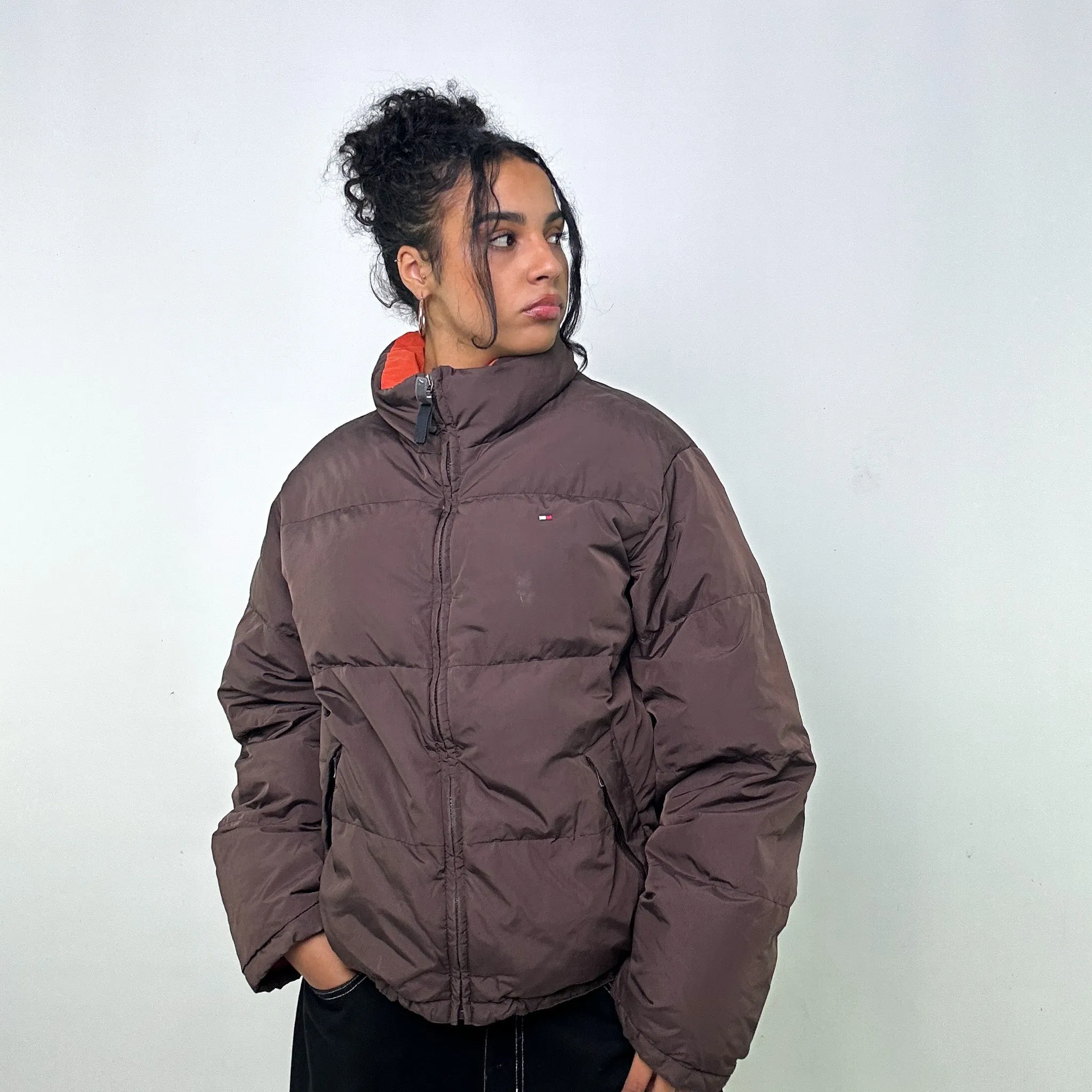 Brown 90s Tommy Hilfiger Puffer Jacket Coat (L)