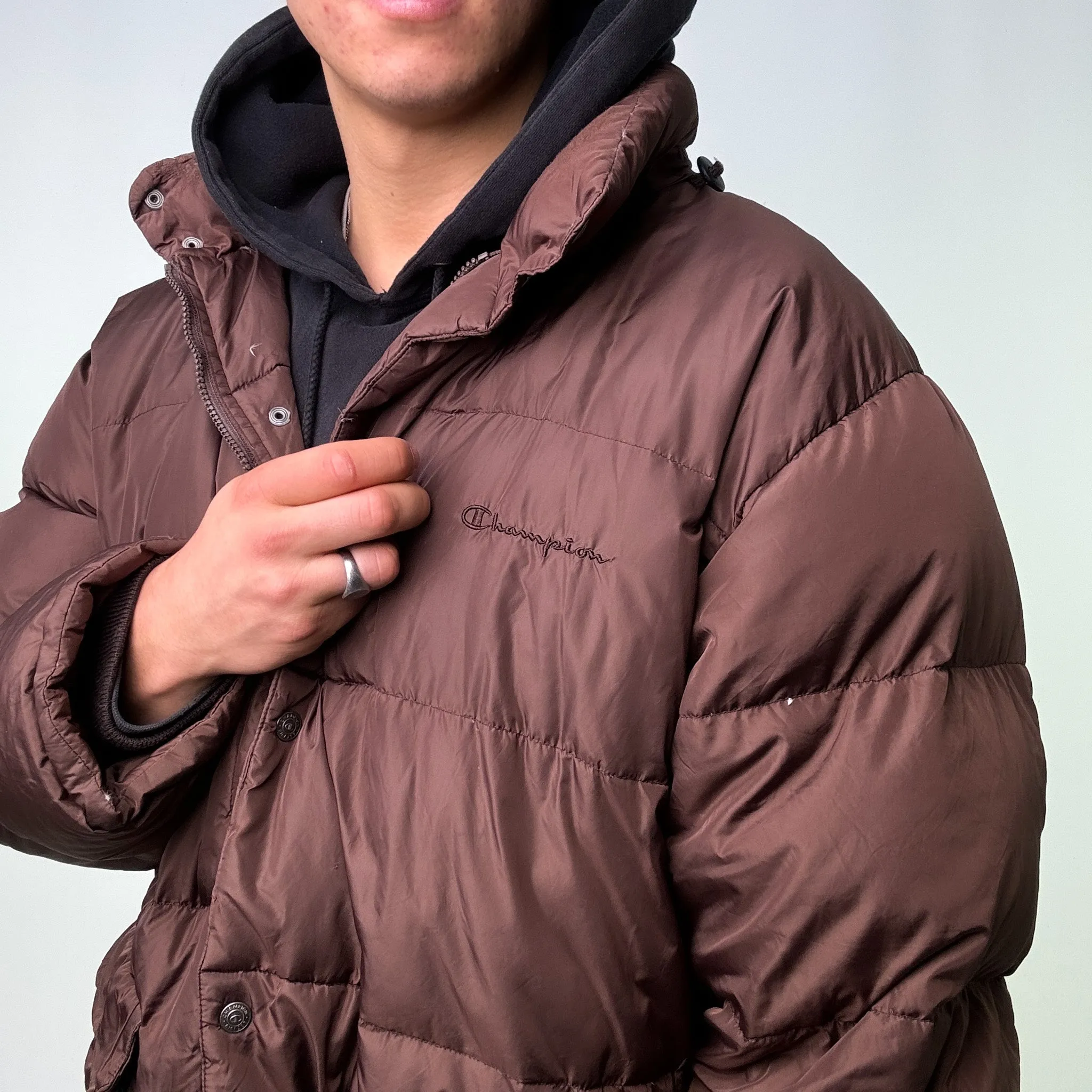 Brown y2ks Champion Puffer Jacket Coat (XL)