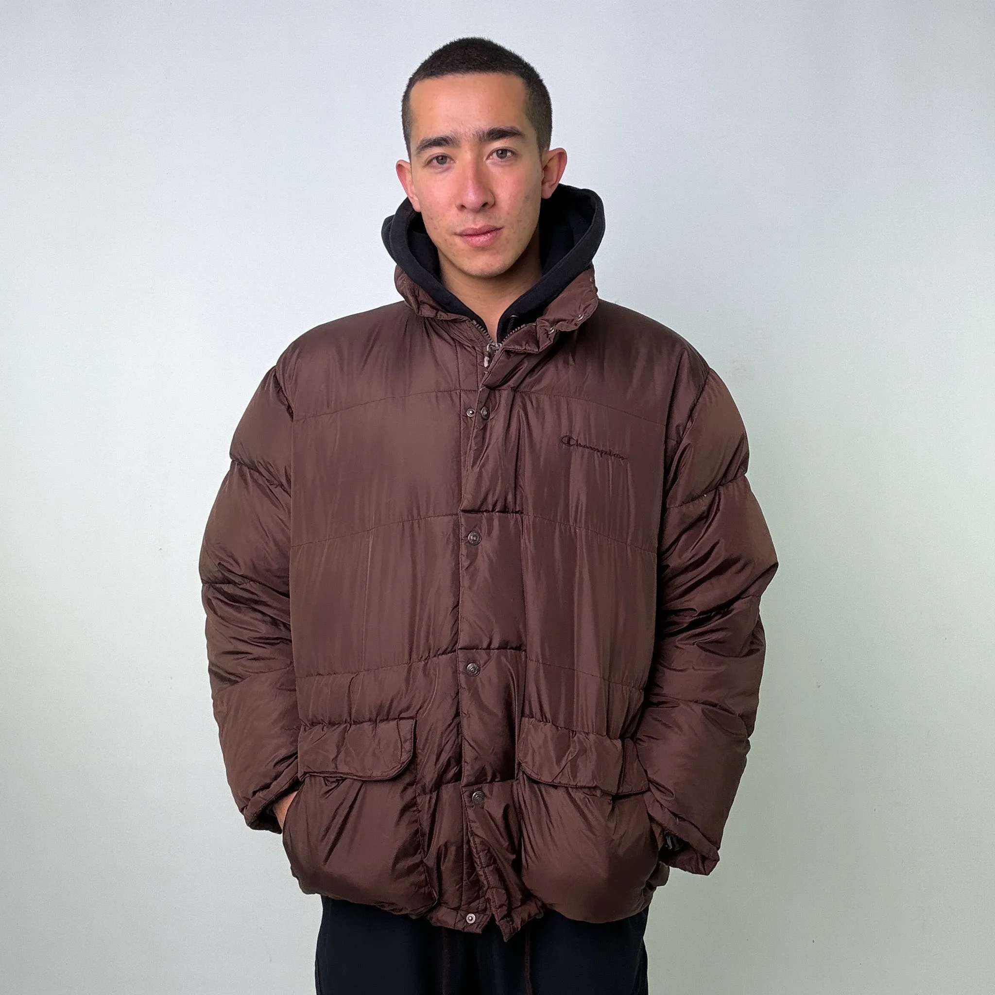 Brown y2ks Champion Puffer Jacket Coat (XL)