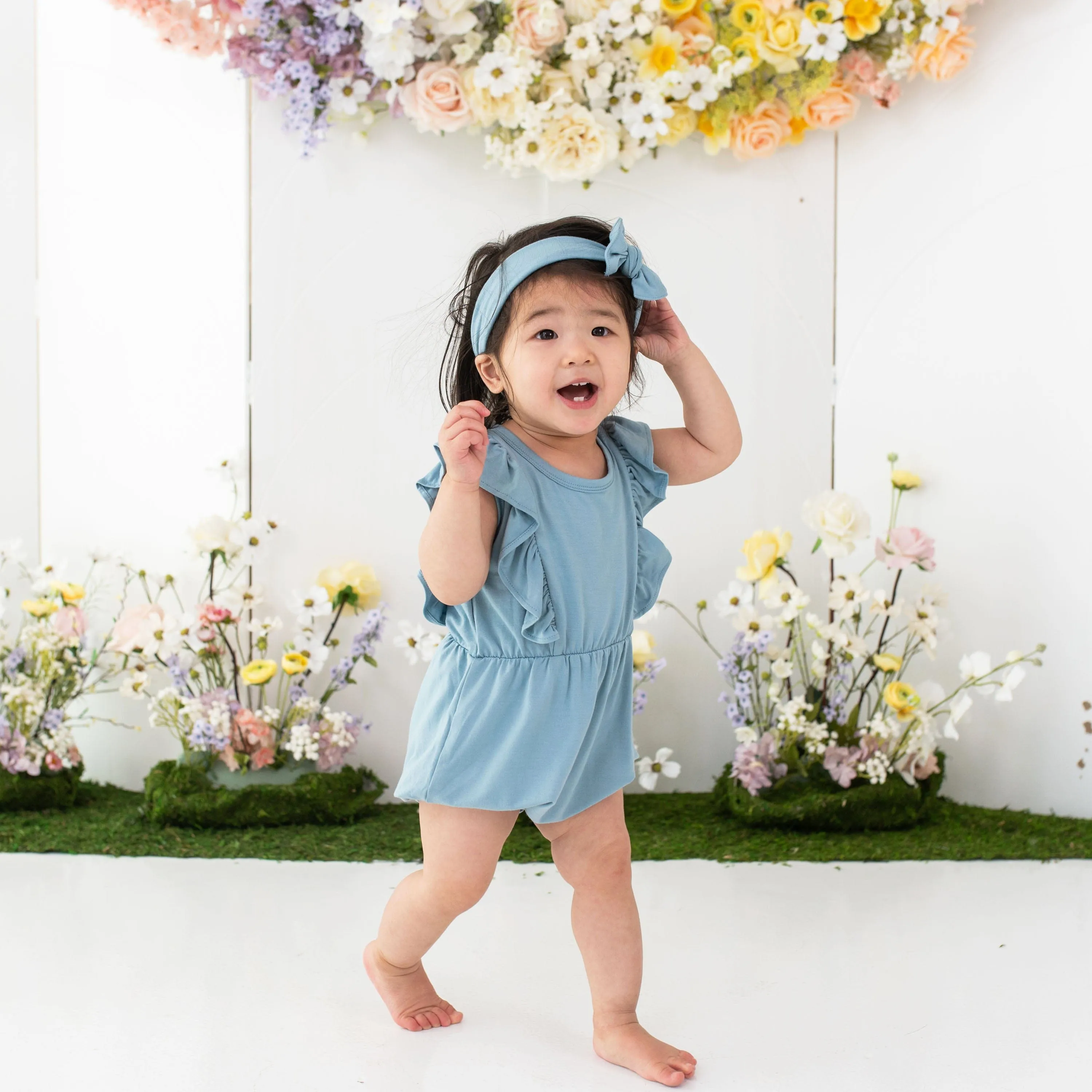 Bubble Romper in Dusty Blue