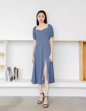 Camille Midi Dress in Steel Blue