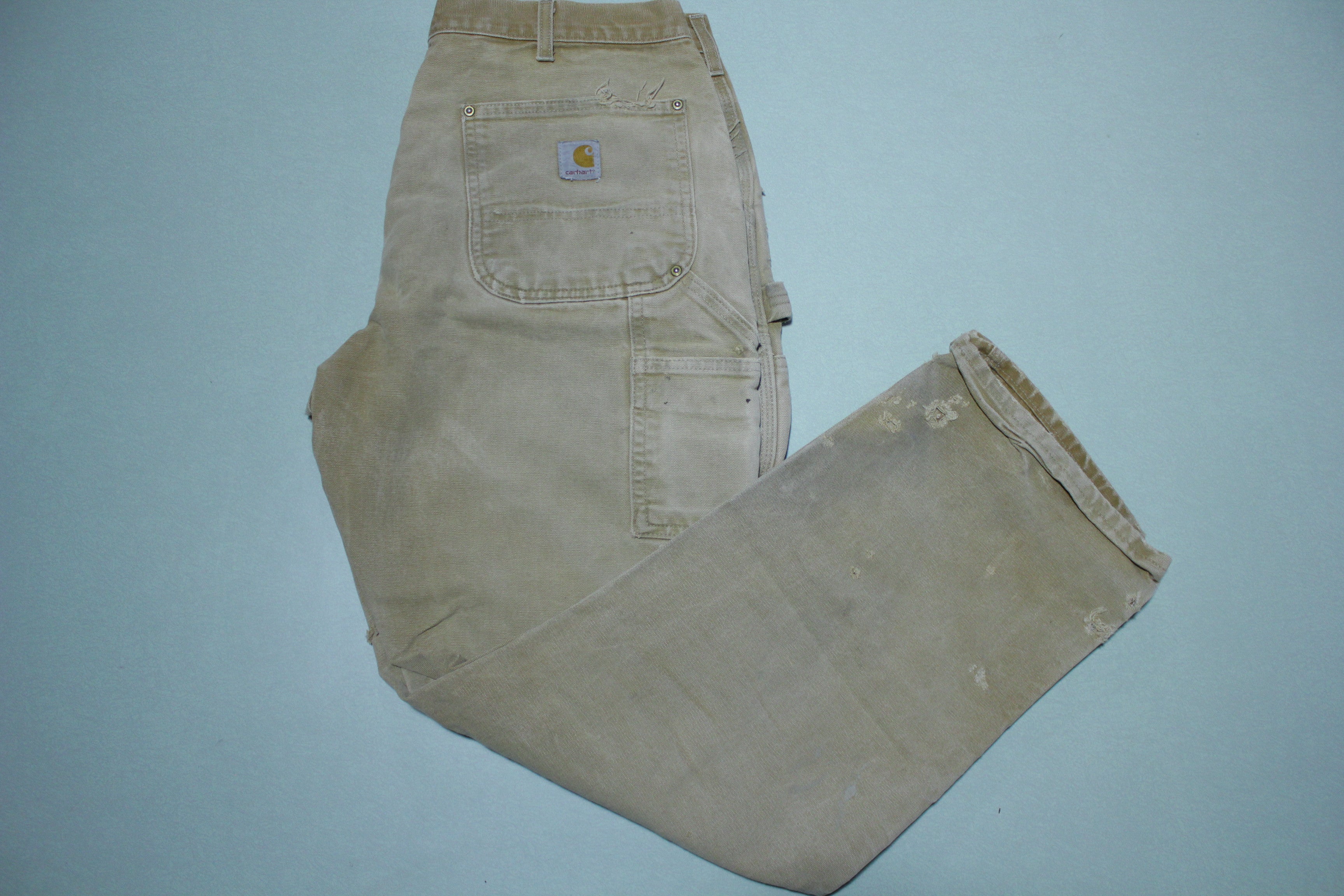 Carhartt B01 Double Knee BRN Washed Duck Work Pants Heavily Distressed USA Made