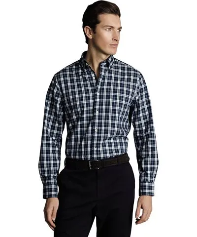 Charles Tyrwhitt Men's Slim Fit Button-Down Collar Non-Iron Stretch Poplin Check Shirt