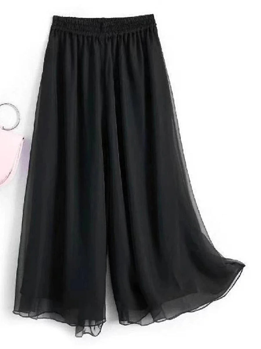 Chic Black and White Wide Leg Chinos Pants for Women in Sizes M-L