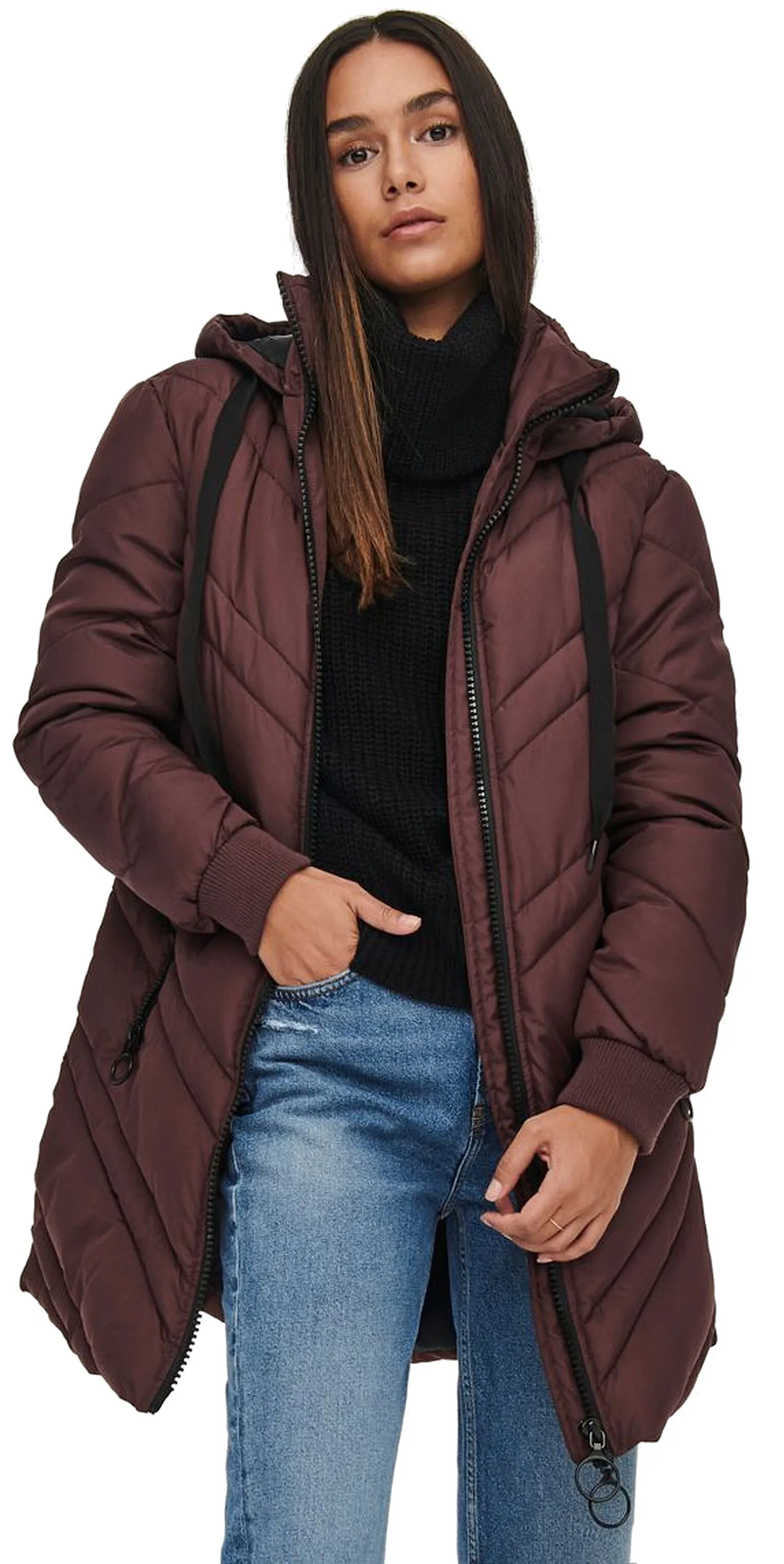 coat Jacqueline de Yong Sky Padded Hood - Bitter Chocolate - women´s