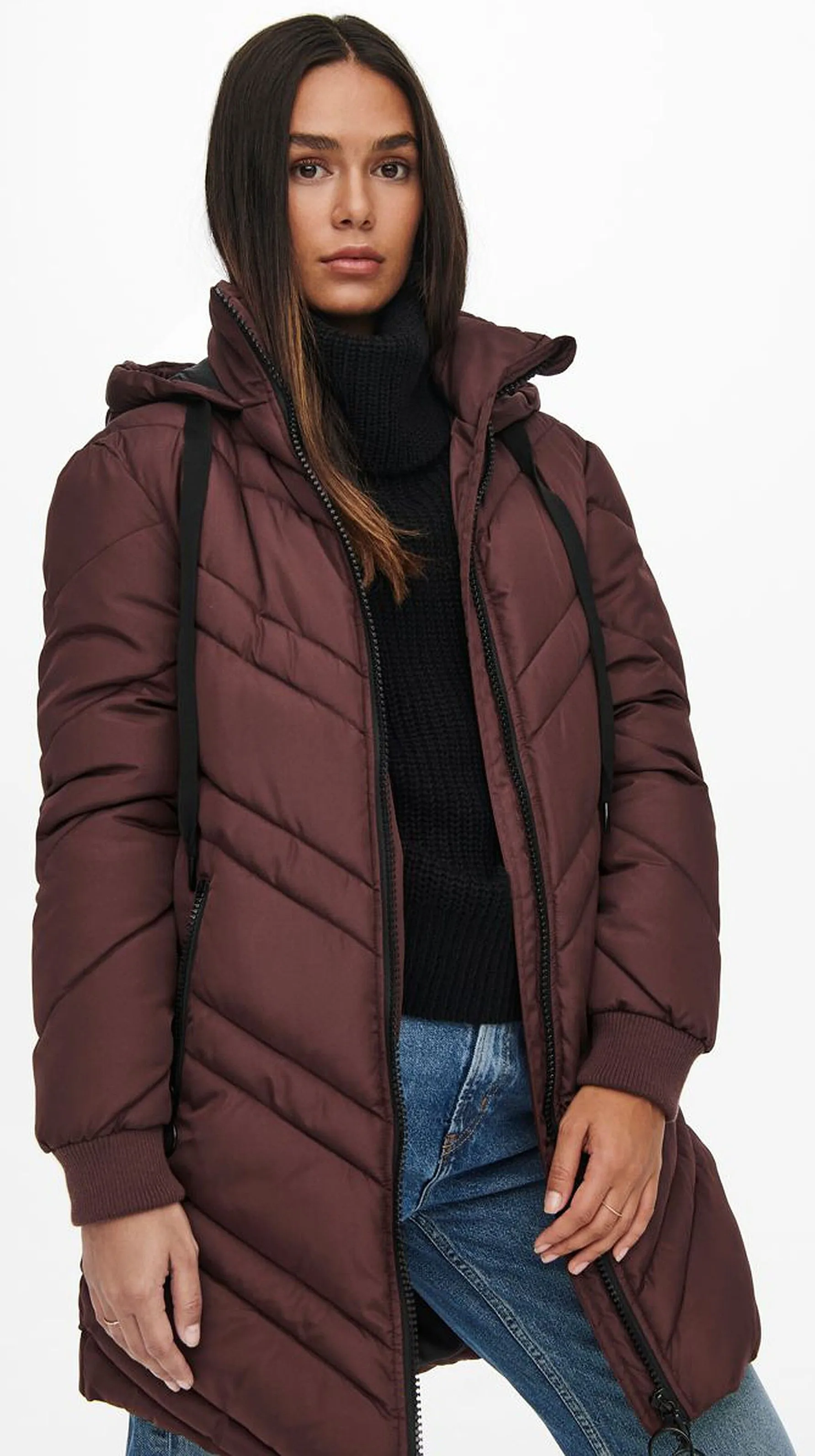 coat Jacqueline de Yong Sky Padded Hood - Bitter Chocolate - women´s