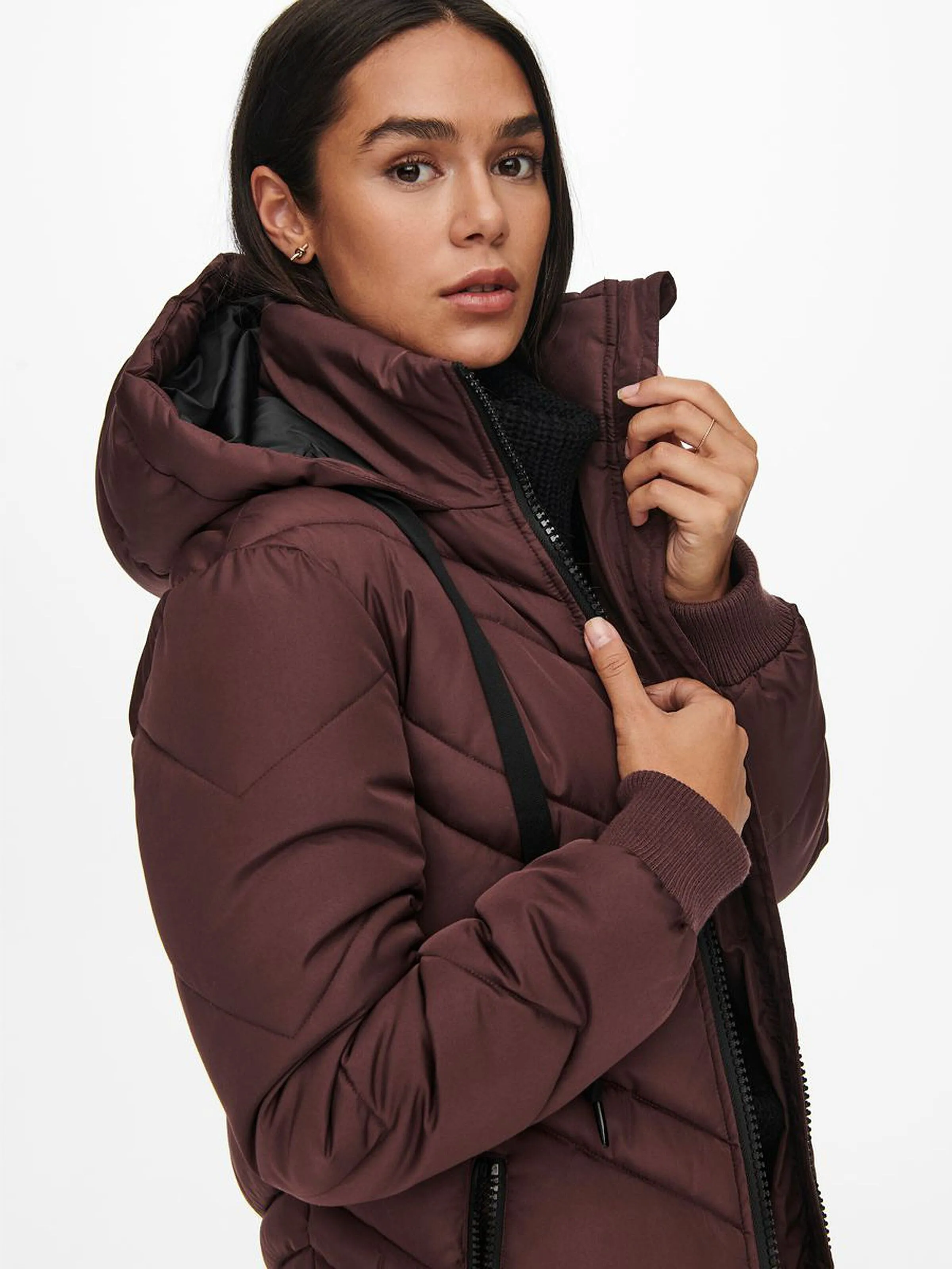 coat Jacqueline de Yong Sky Padded Hood - Bitter Chocolate - women´s