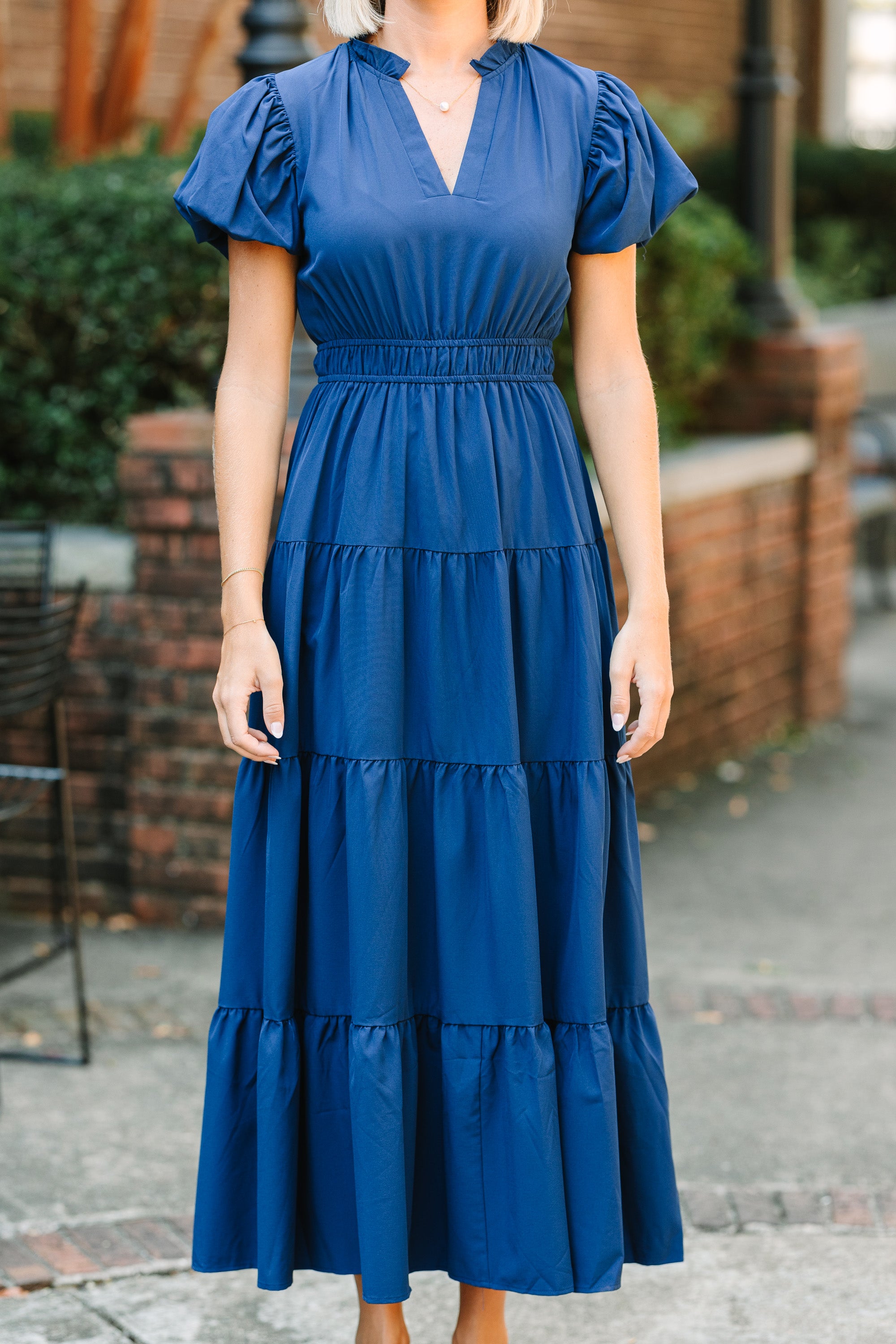 Coming Back For You Navy Blue Tiered Midi Dress