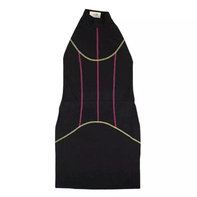 'Contrast-Piping Mini Dress - Black