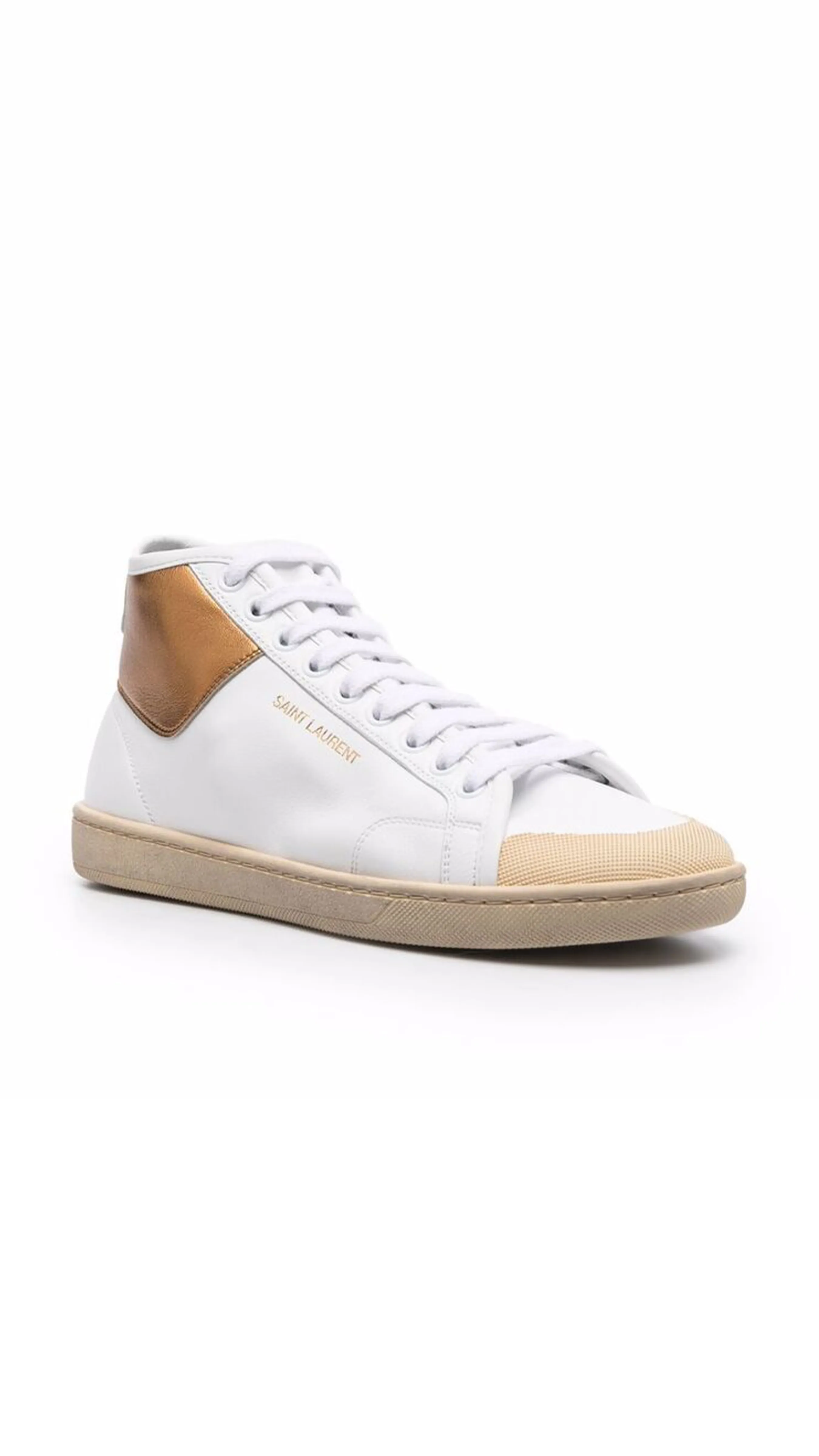 Court Classic SL39 Mid-top Sneakers in Leather - White/Gold