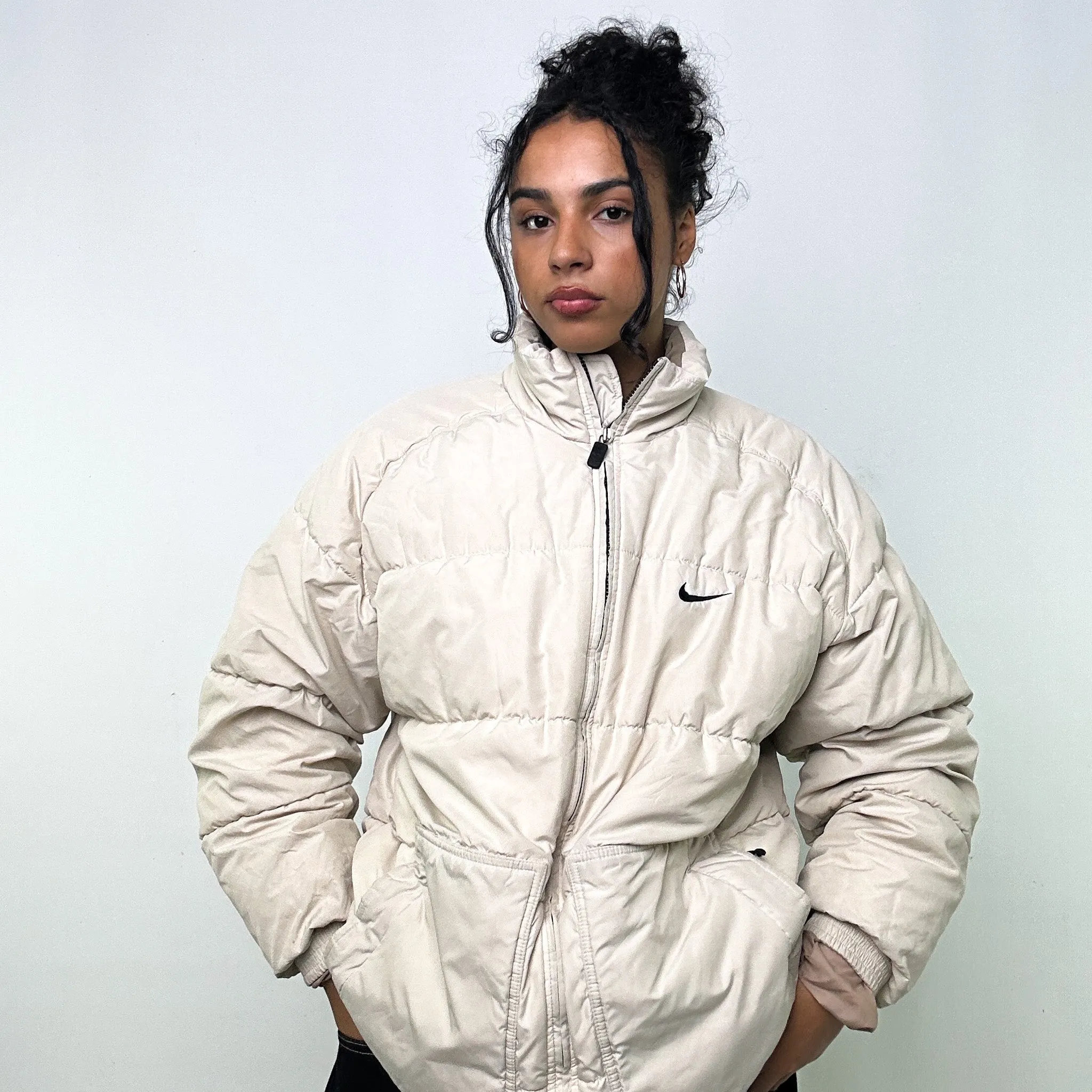 Cream 90s NIKE Puffer Jacket Coat (L)