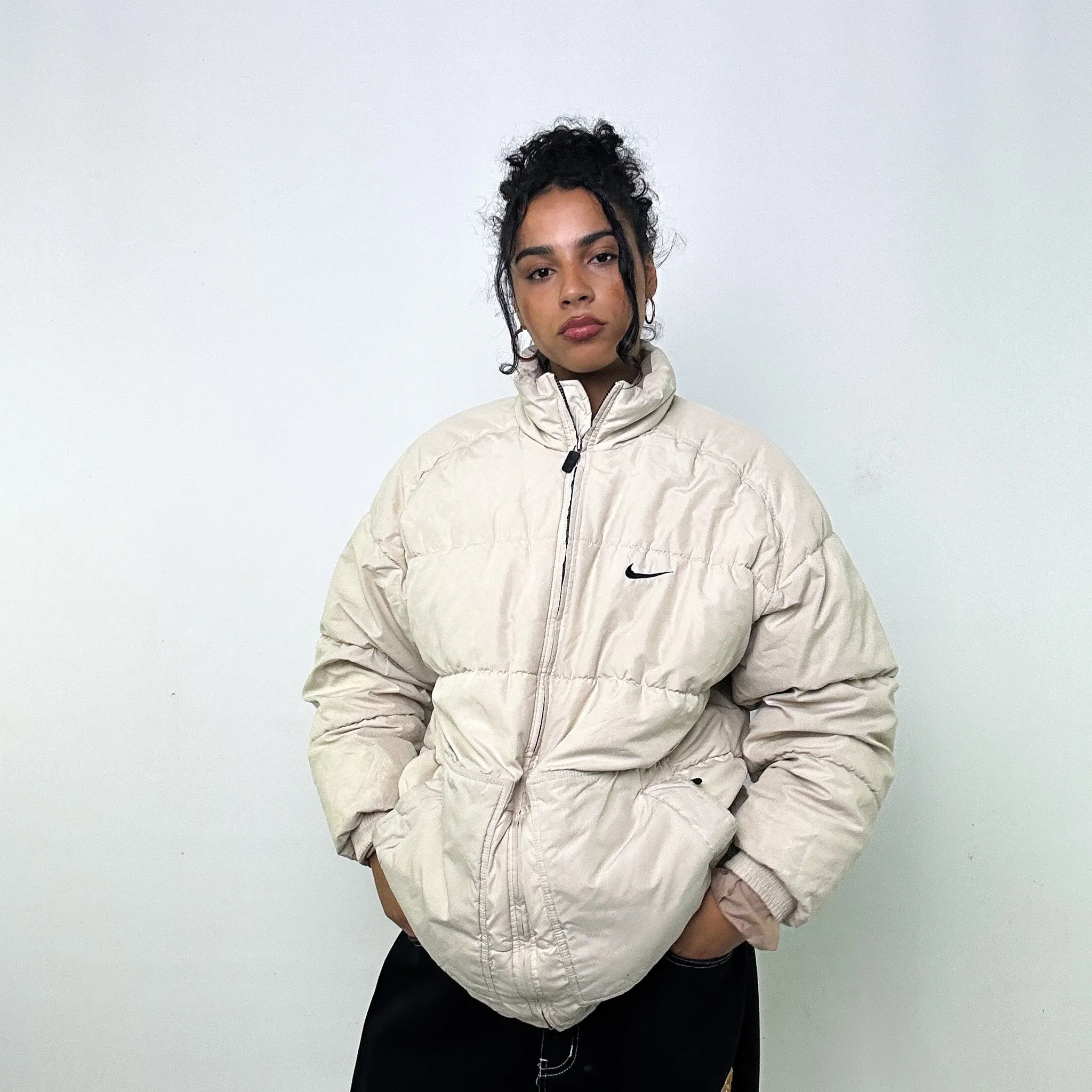 Cream 90s NIKE Puffer Jacket Coat (L)