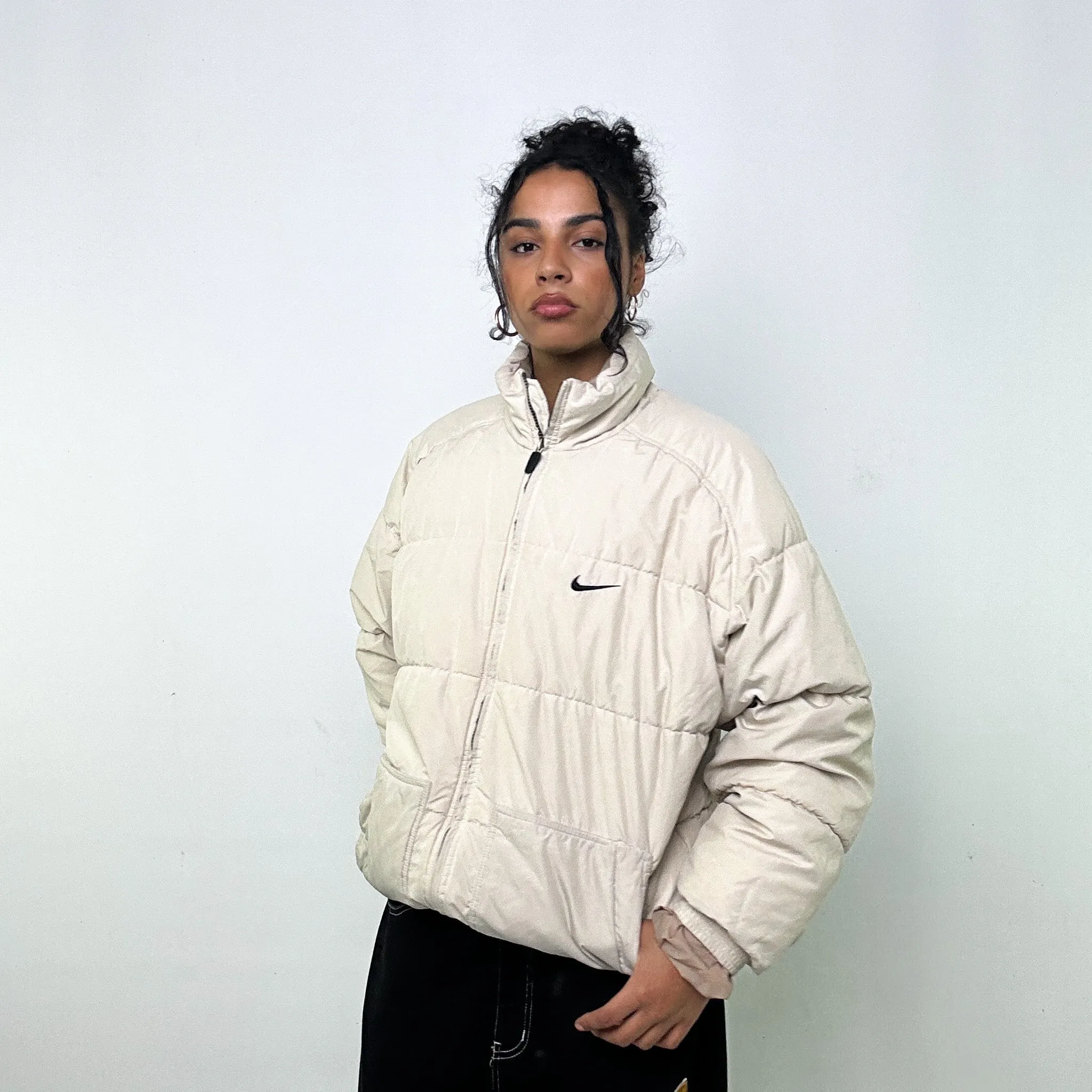 Cream 90s NIKE Puffer Jacket Coat (L)