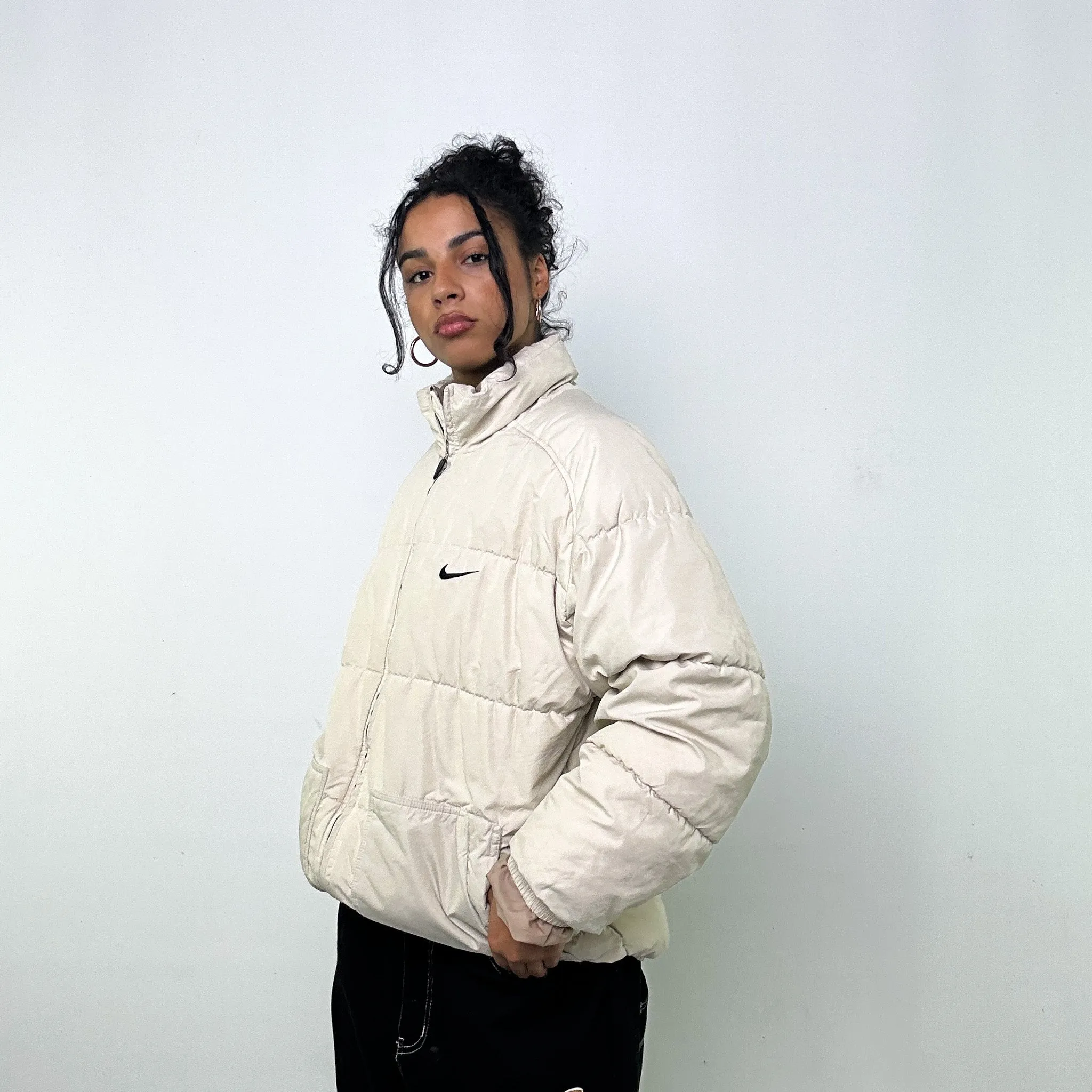 Cream 90s NIKE Puffer Jacket Coat (L)