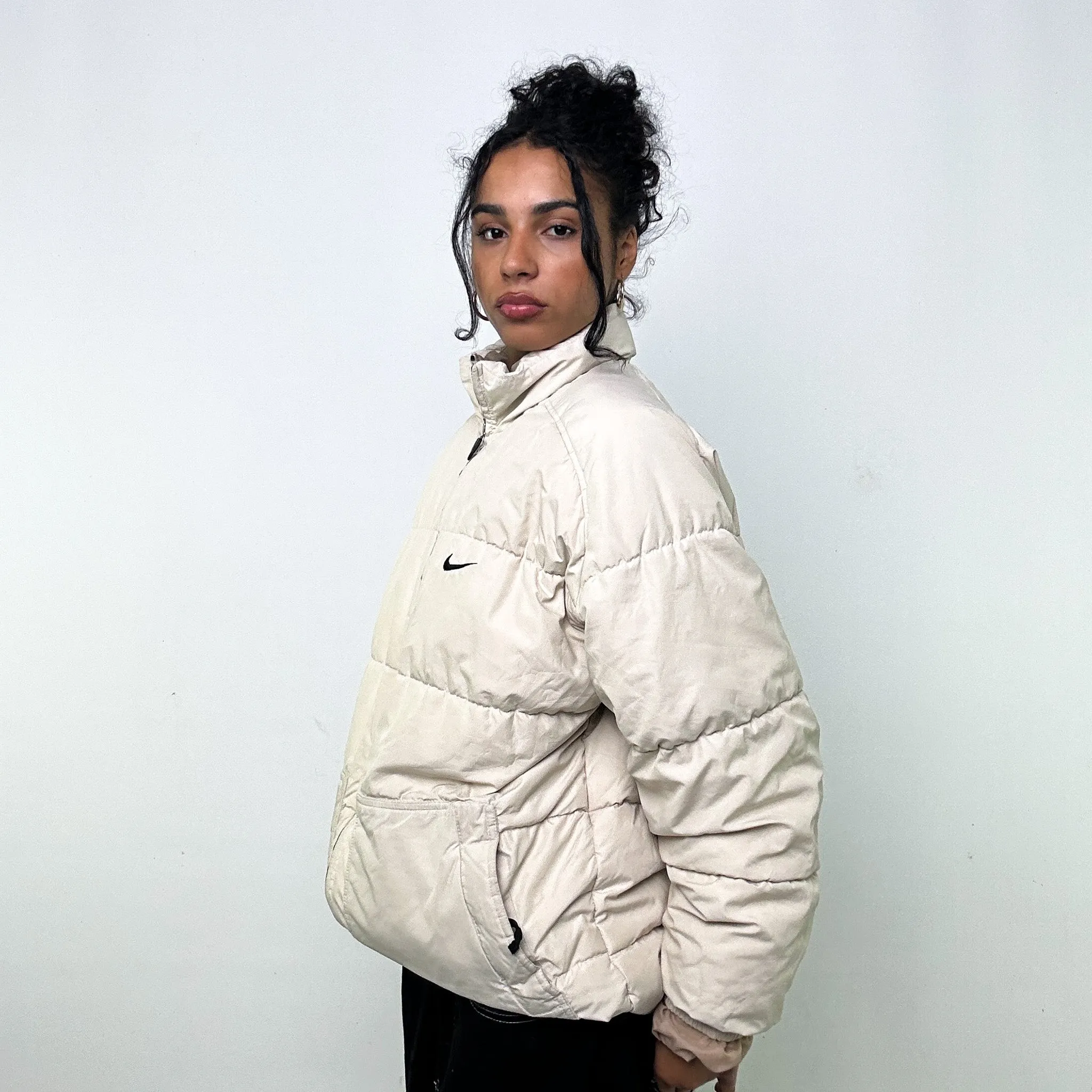 Cream 90s NIKE Puffer Jacket Coat (L)