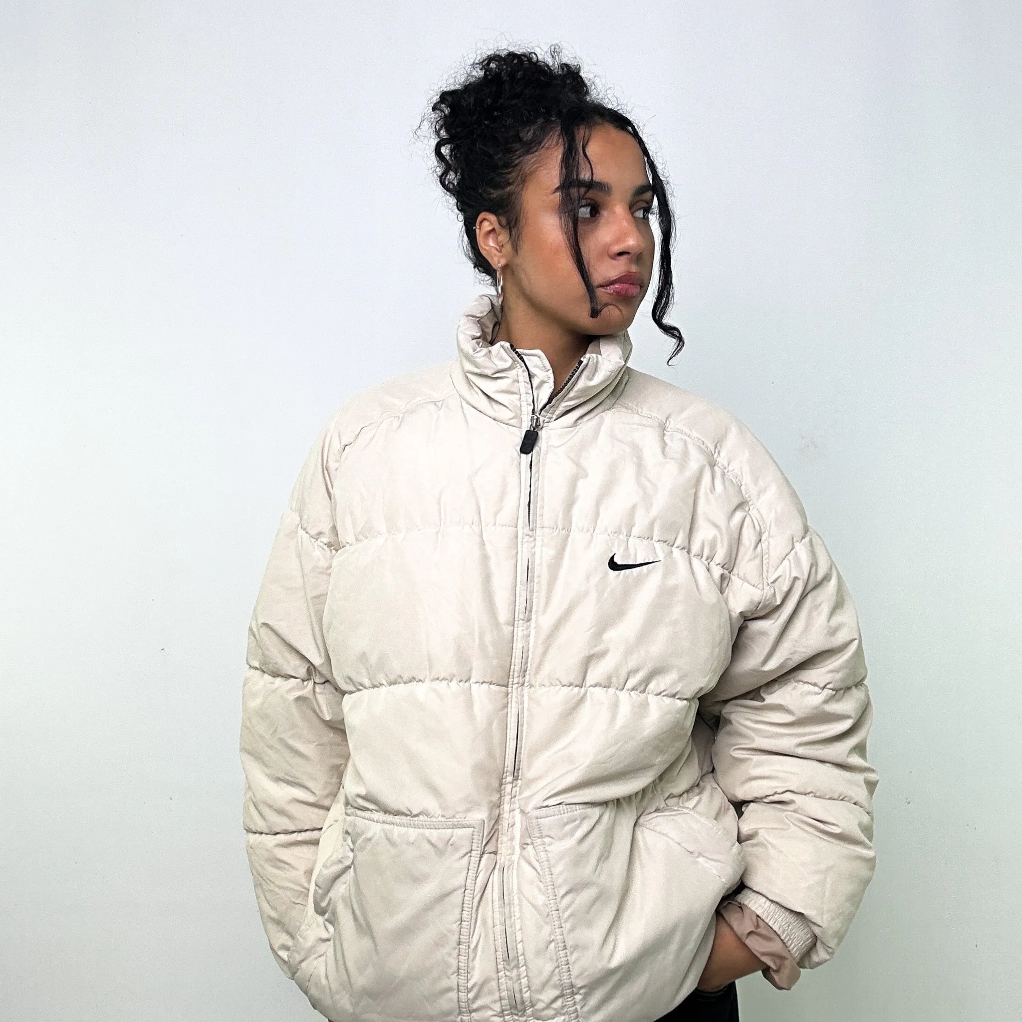 Cream 90s NIKE Puffer Jacket Coat (L)