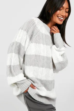 Crew Neck Cable Stripe Sweater