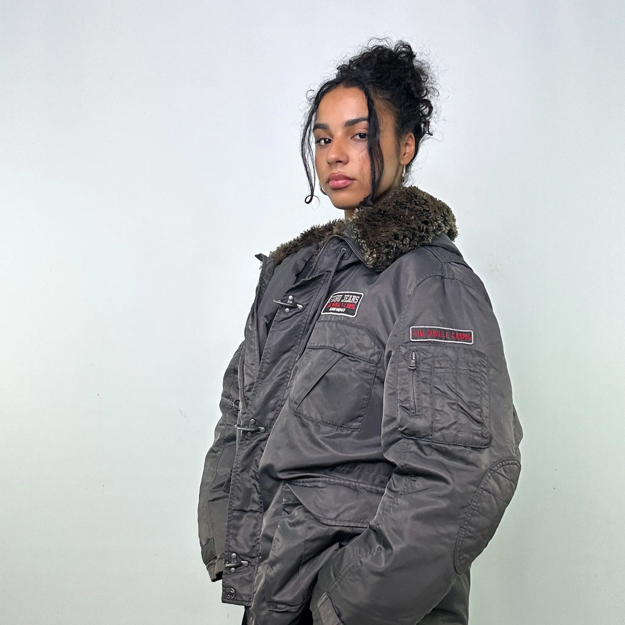 Dark Grey 90s FUBU Puffer Jacket Coat (L)