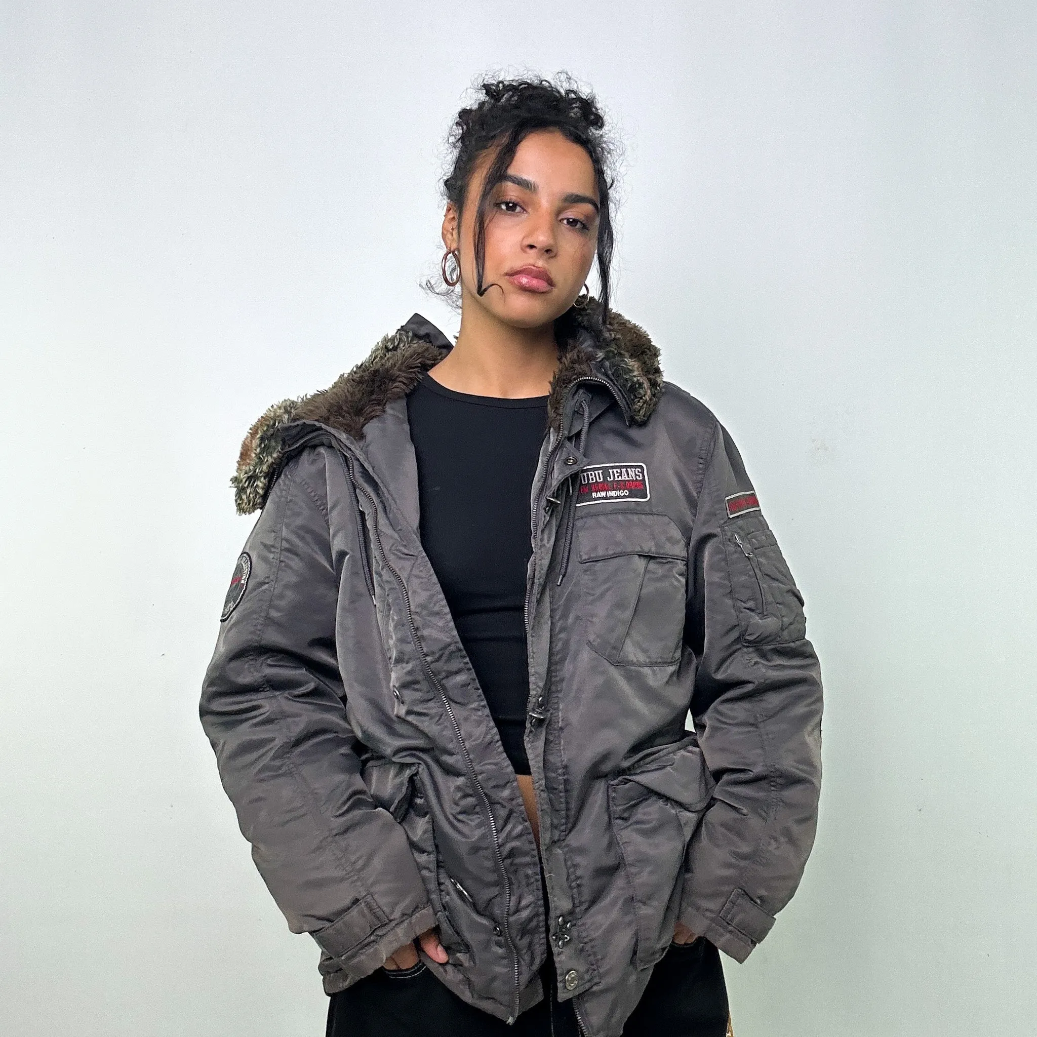 Dark Grey 90s FUBU Puffer Jacket Coat (L)