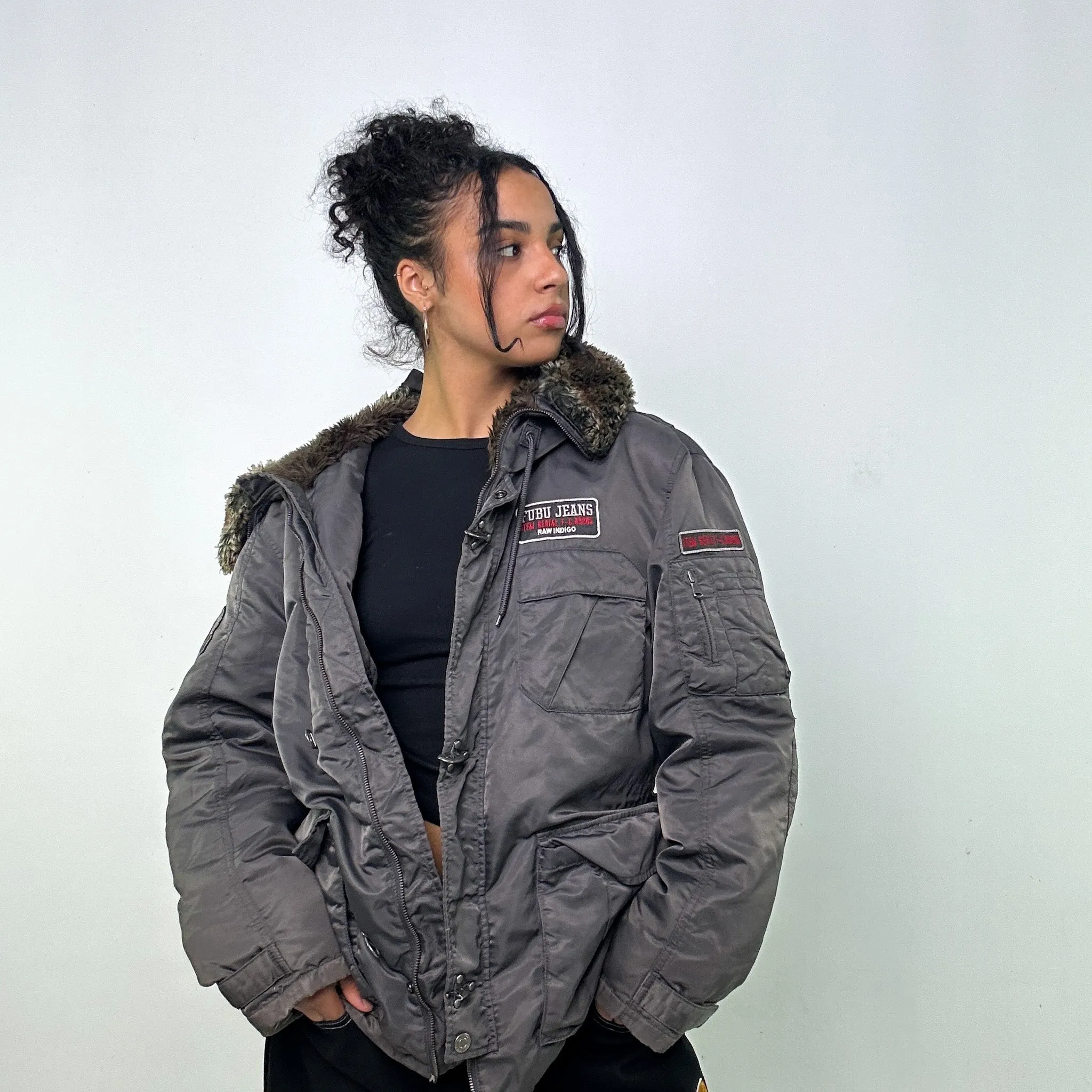 Dark Grey 90s FUBU Puffer Jacket Coat (L)