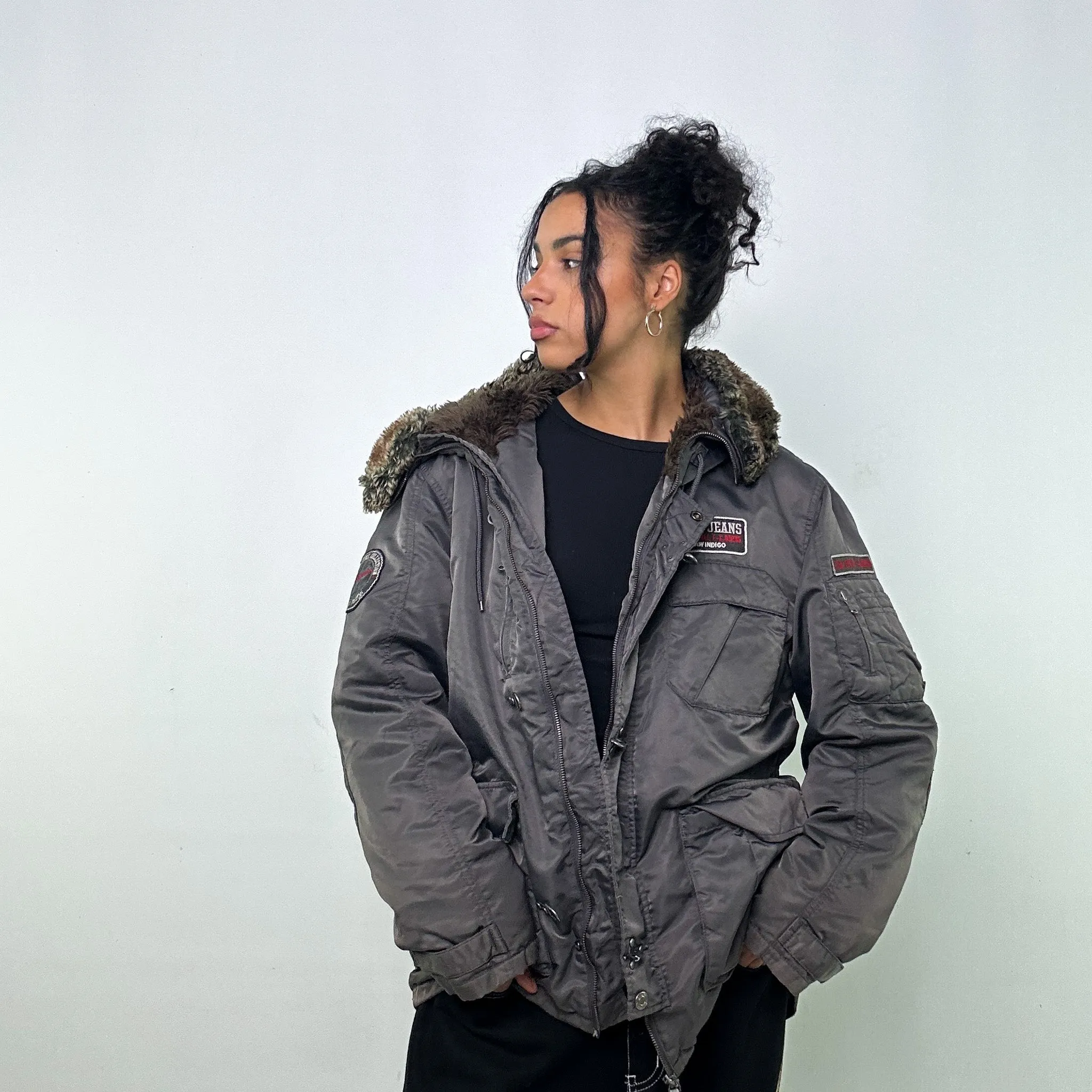 Dark Grey 90s FUBU Puffer Jacket Coat (L)