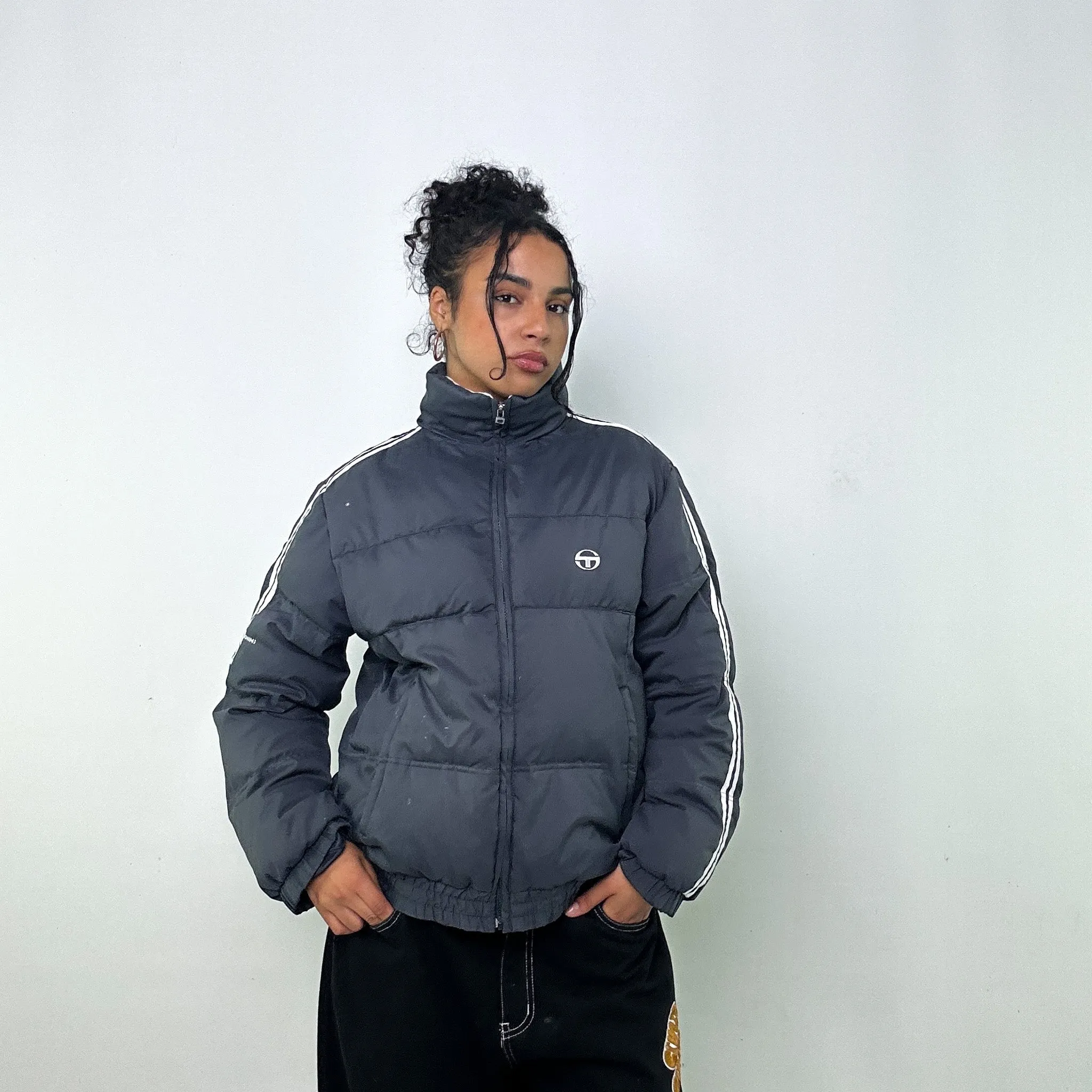 Dark Grey 90s Sergio Tacchini Puffer Jacket Coat (L)