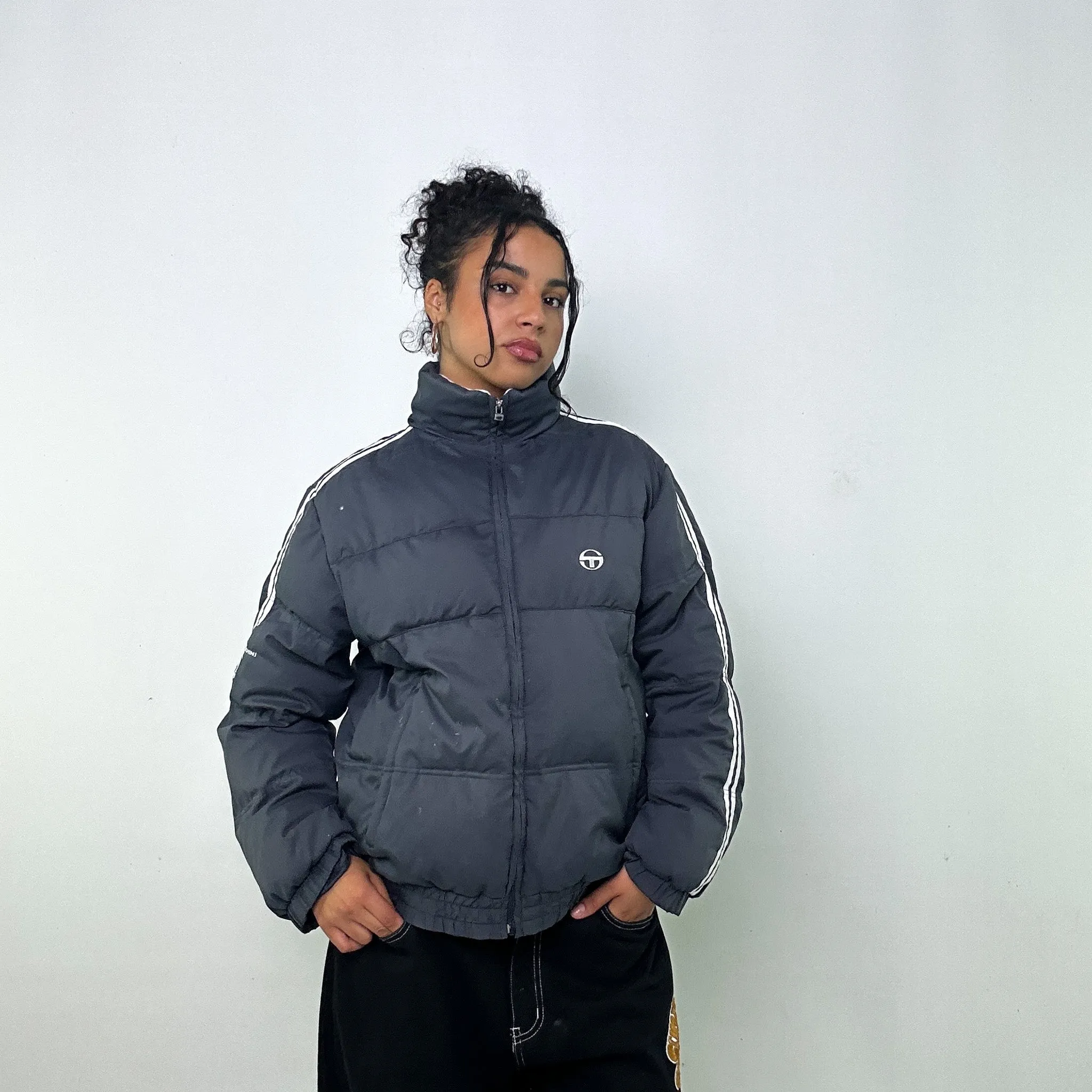 Dark Grey 90s Sergio Tacchini Puffer Jacket Coat (L)