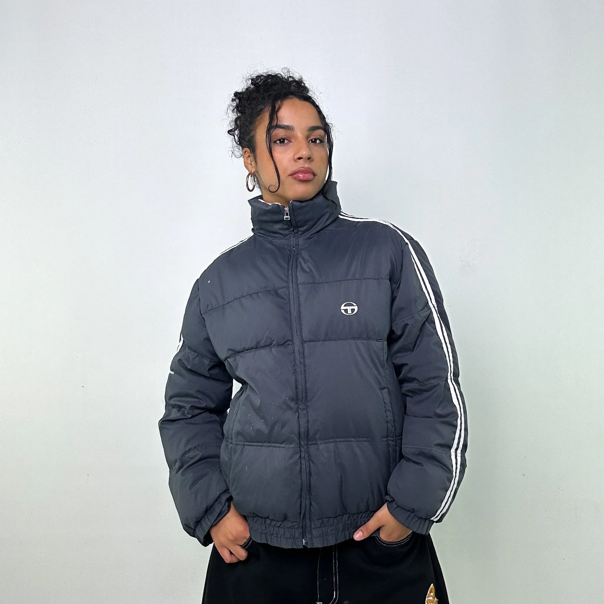 Dark Grey 90s Sergio Tacchini Puffer Jacket Coat (L)