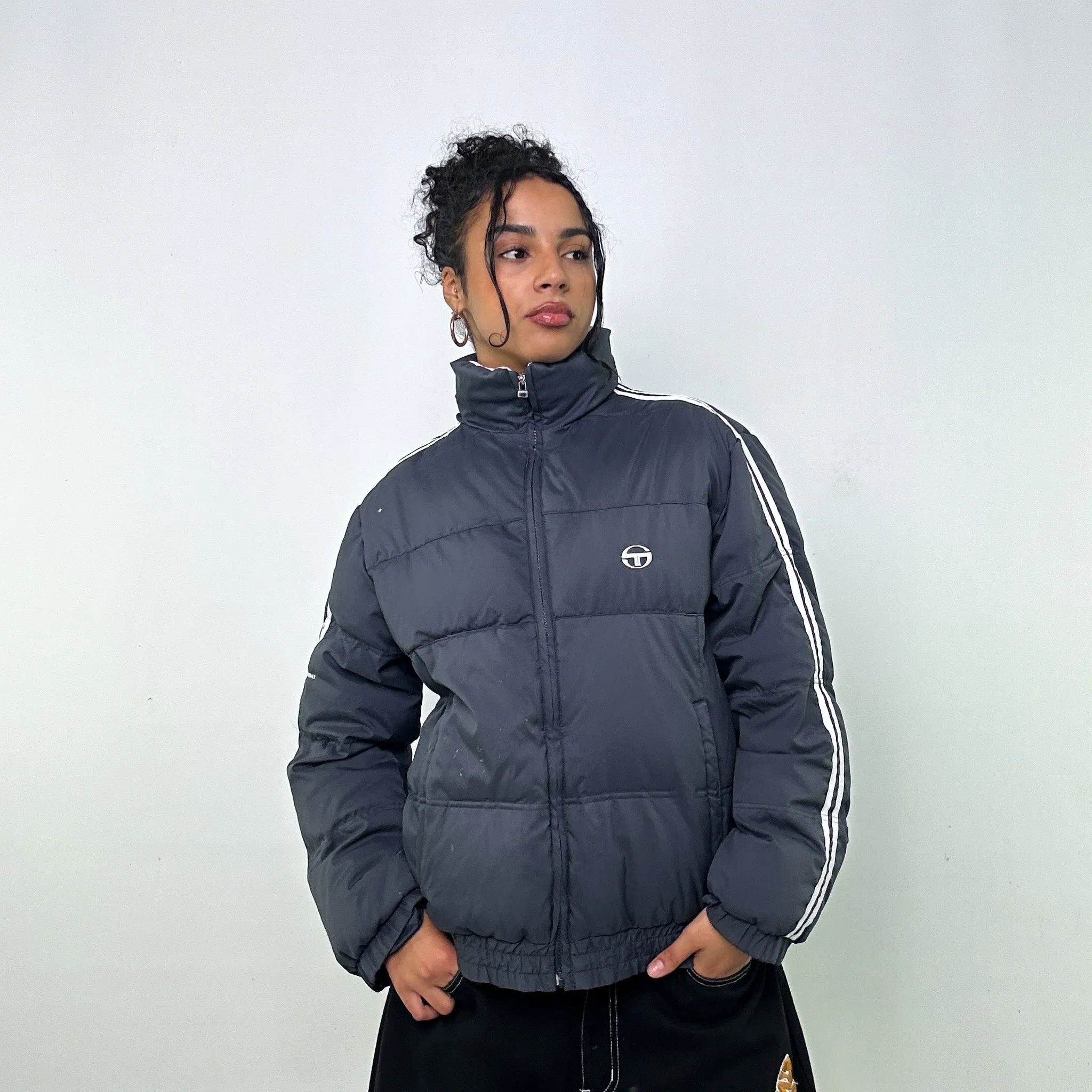 Dark Grey 90s Sergio Tacchini Puffer Jacket Coat (L)