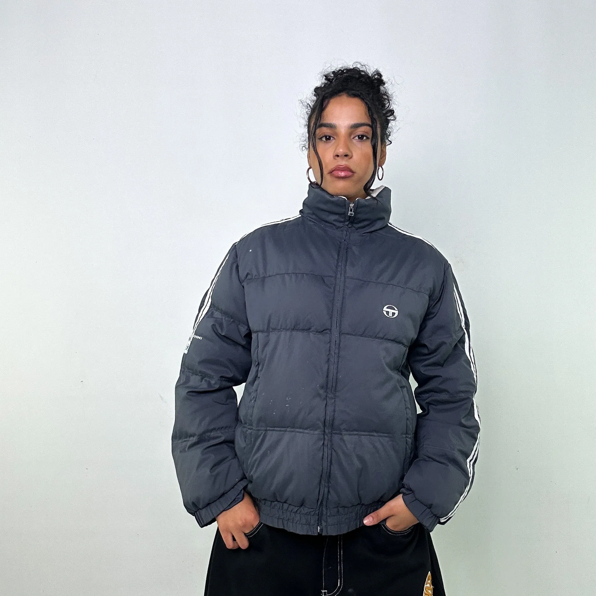 Dark Grey 90s Sergio Tacchini Puffer Jacket Coat (L)