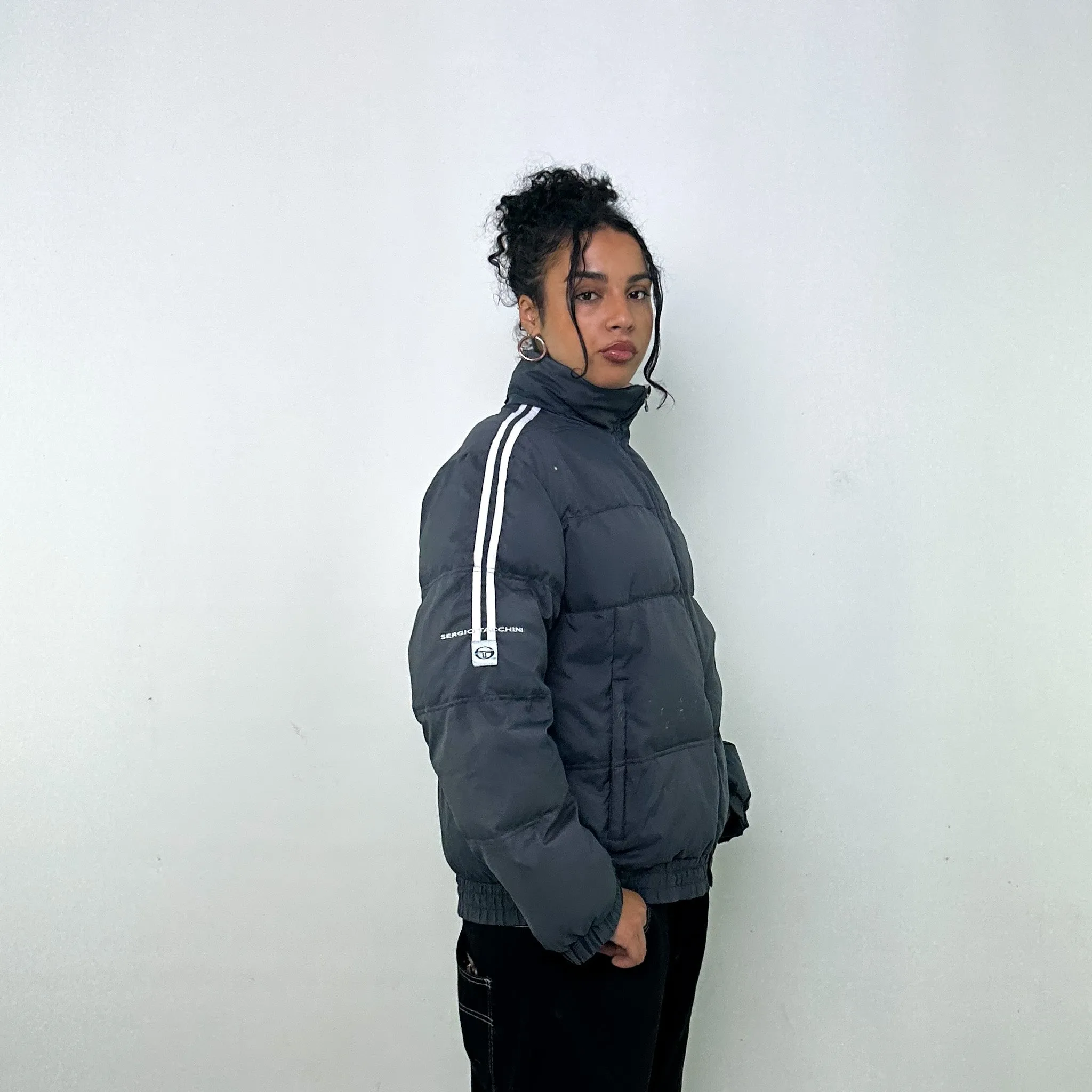 Dark Grey 90s Sergio Tacchini Puffer Jacket Coat (L)