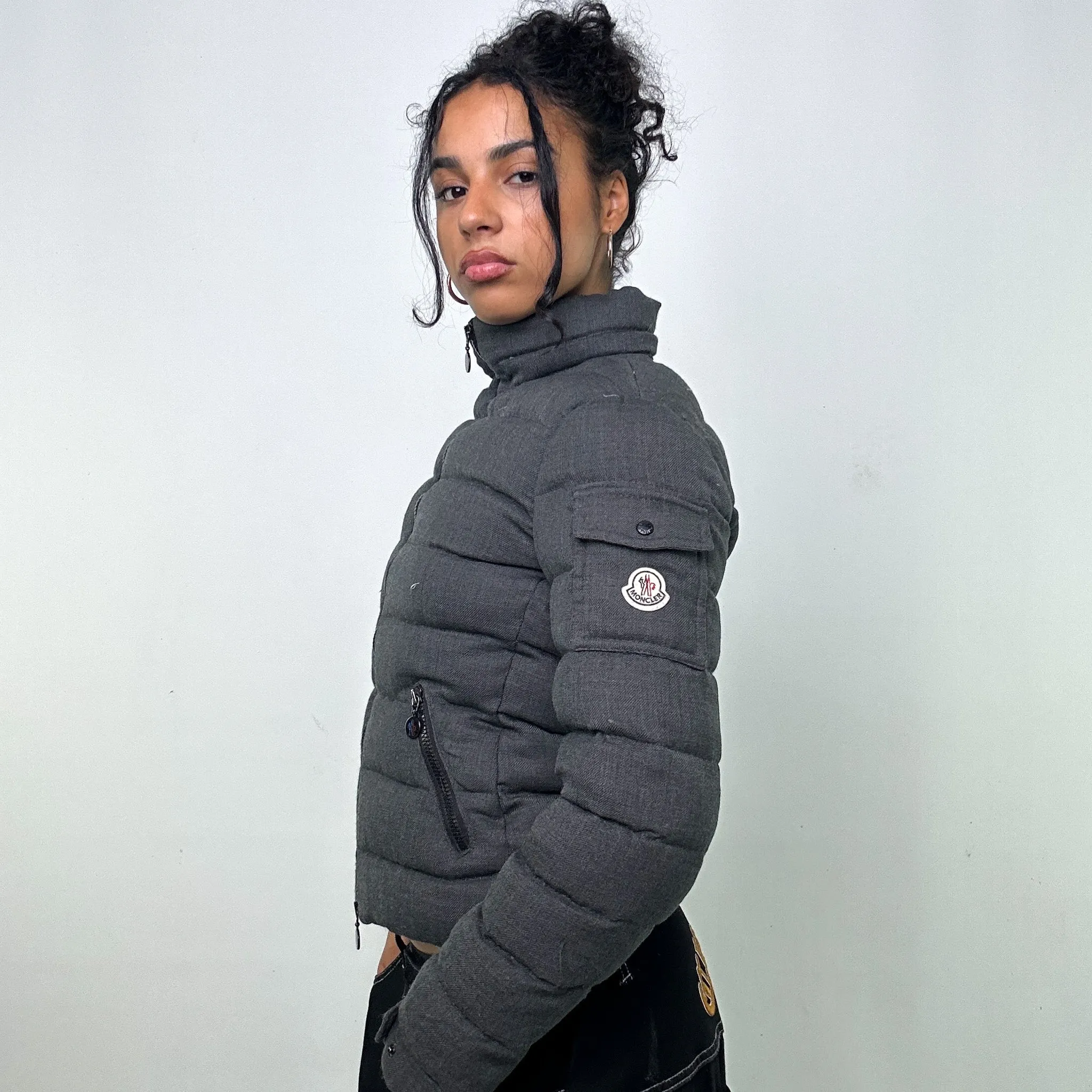 Dark Grey y2ks Moncler Bady Puffer Jacket Coat (XS)