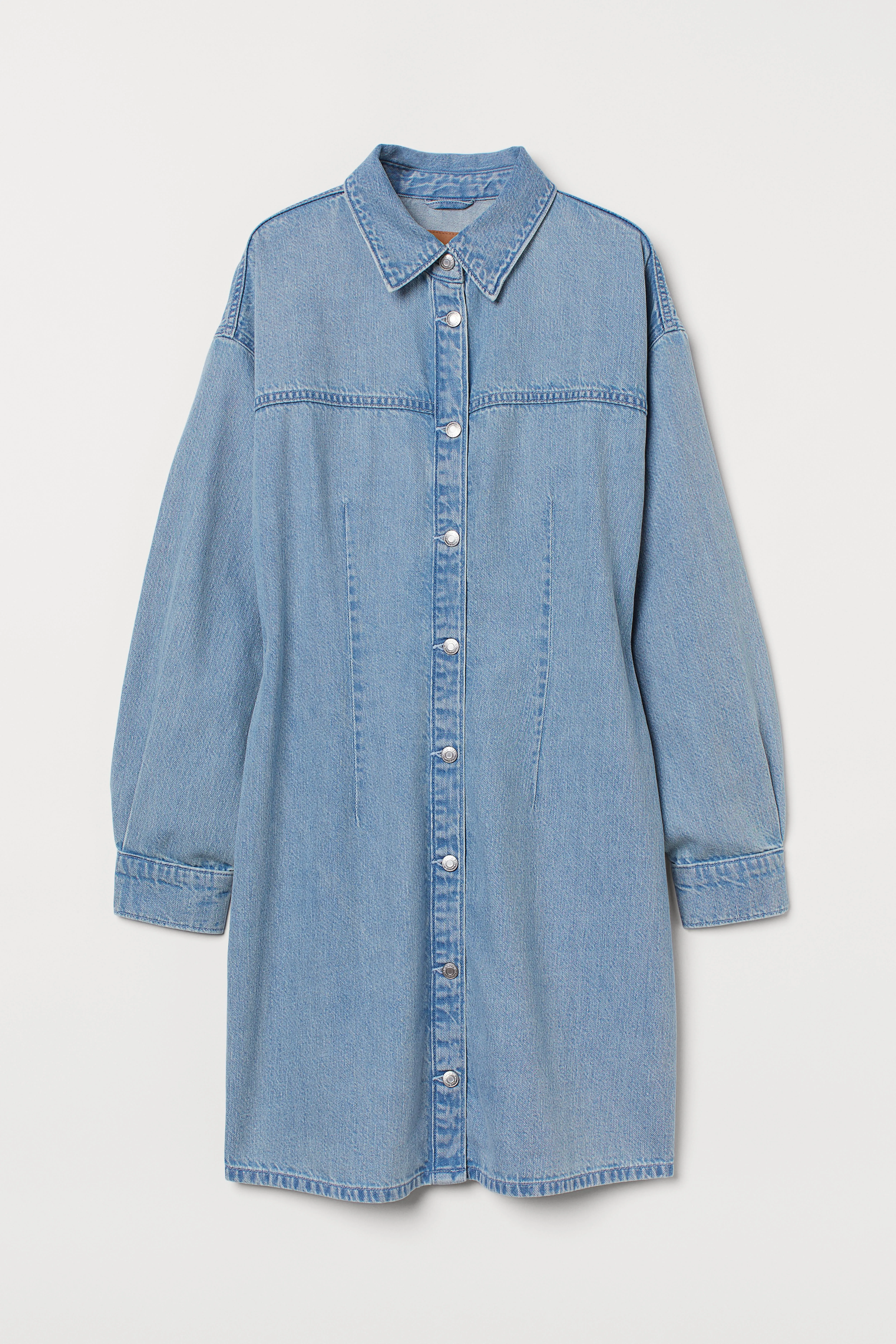 Denim shirt dress - Long sleeve - Short - Light denim blue - Ladies | H&M GB