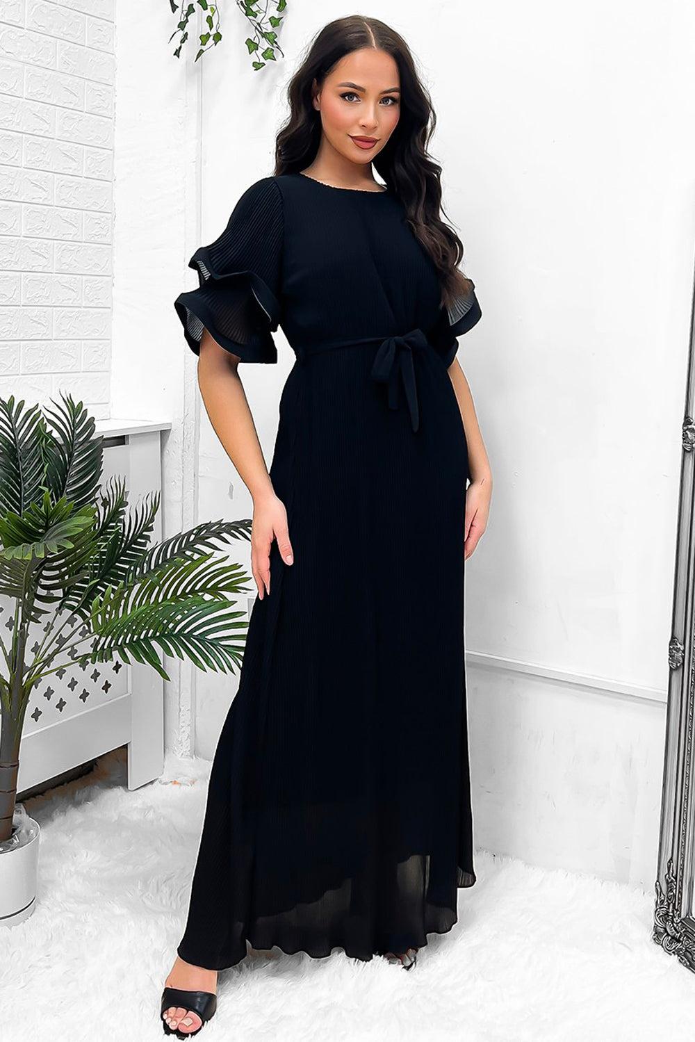 Double Short Flute Sleeve Summer Maxi Dress