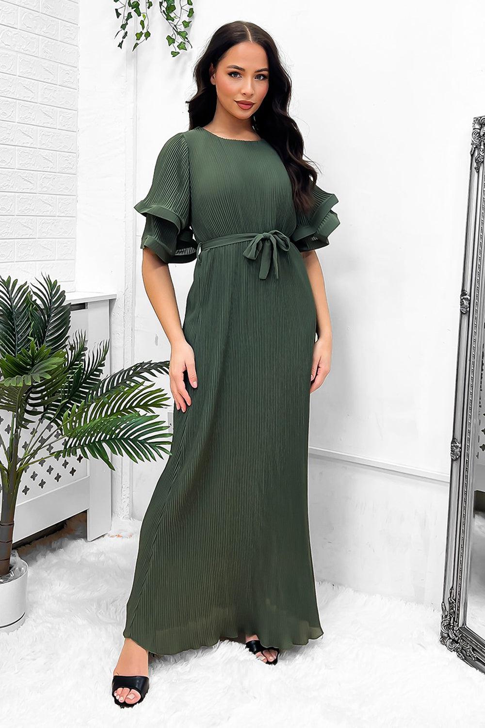 Double Short Flute Sleeve Summer Maxi Dress