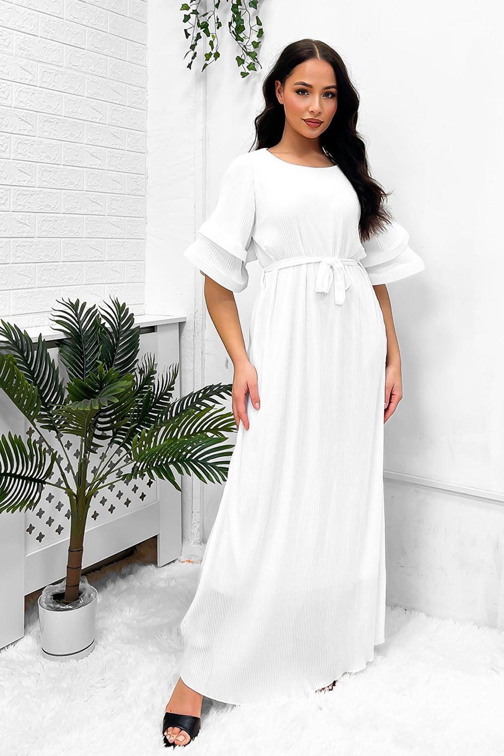 Double Short Flute Sleeve Summer Maxi Dress