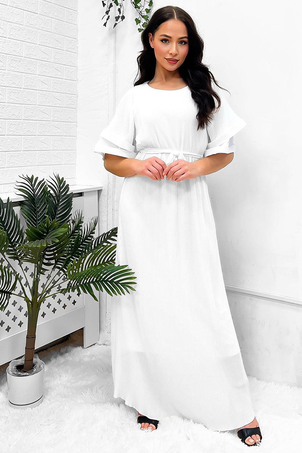 Double Short Flute Sleeve Summer Maxi Dress