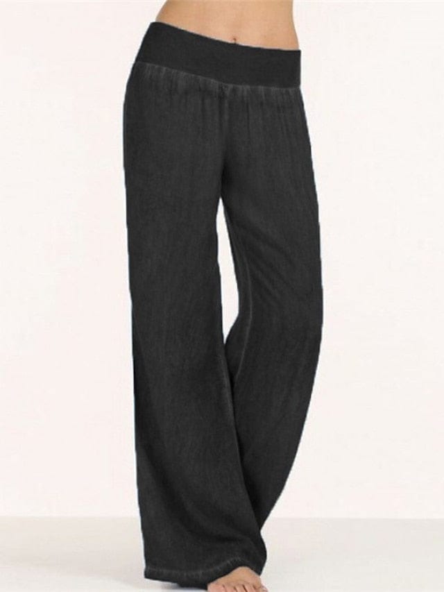 Drawstring Wide Leg Denim Pants for Women with High Waist