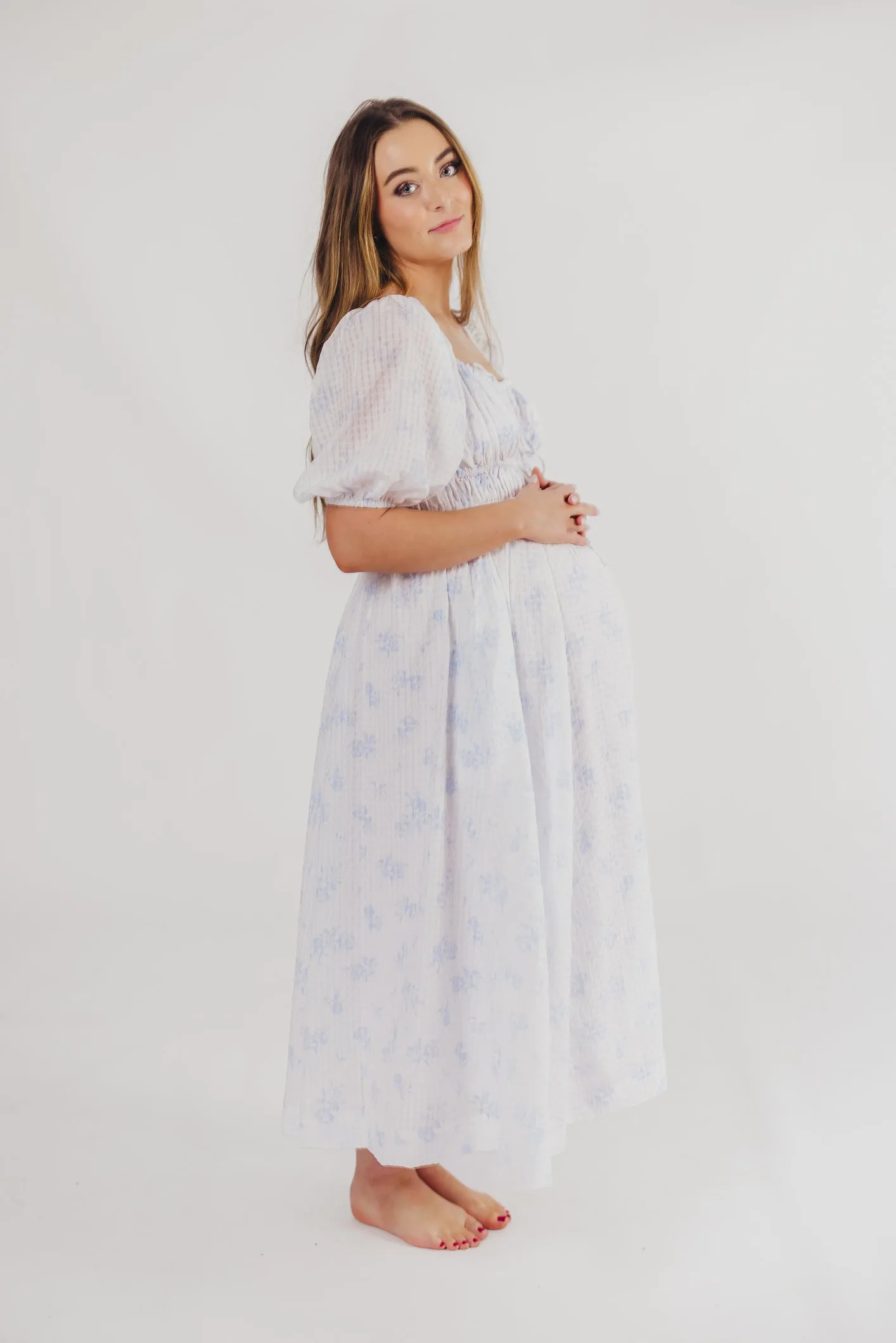 Edda Coastal Midi Dress in Light Blue - Bump Friendly & Inclusive Sizing (S-3XL)