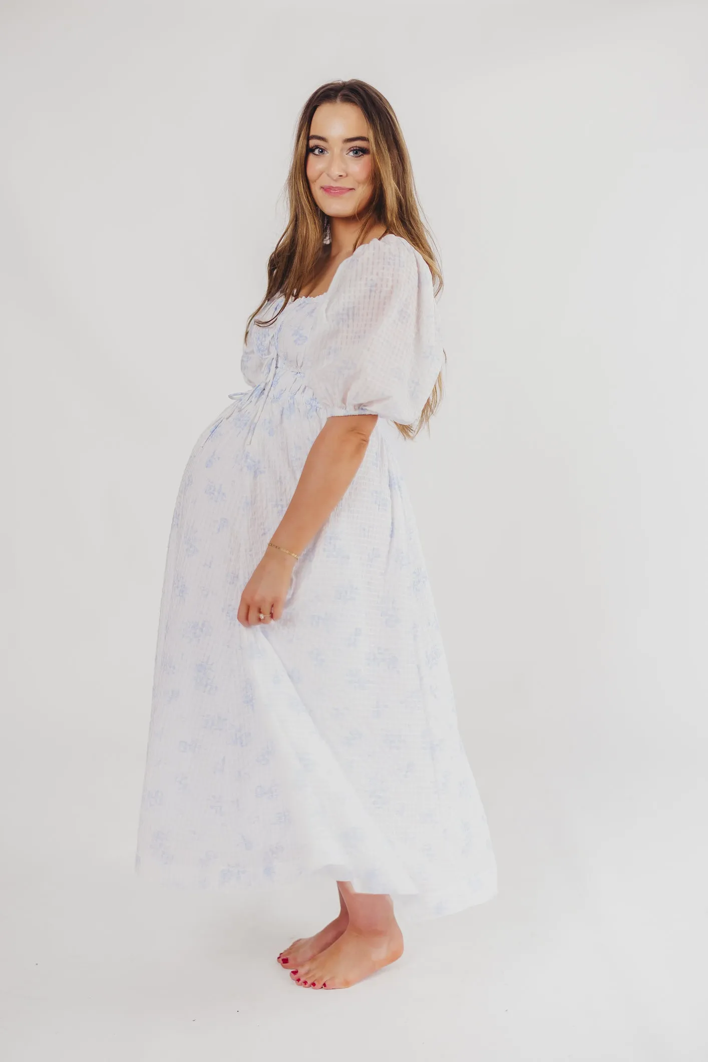 Edda Coastal Midi Dress in Light Blue - Bump Friendly & Inclusive Sizing (S-3XL)