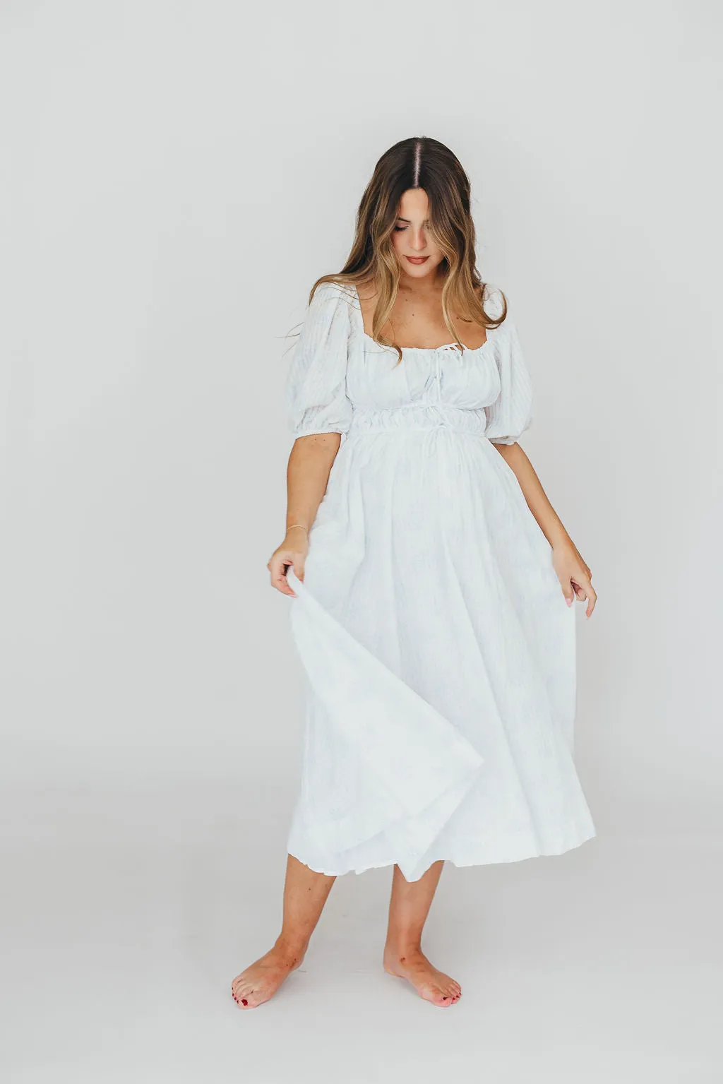 Edda Coastal Midi Dress in Light Blue - Bump Friendly & Inclusive Sizing (S-3XL)