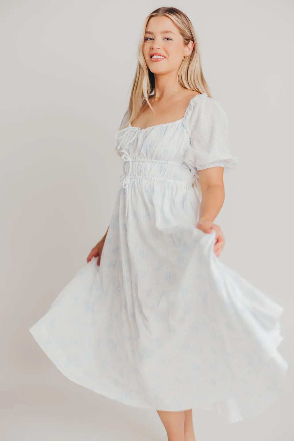 Edda Coastal Midi Dress in Light Blue - Bump Friendly & Inclusive Sizing (S-3XL)