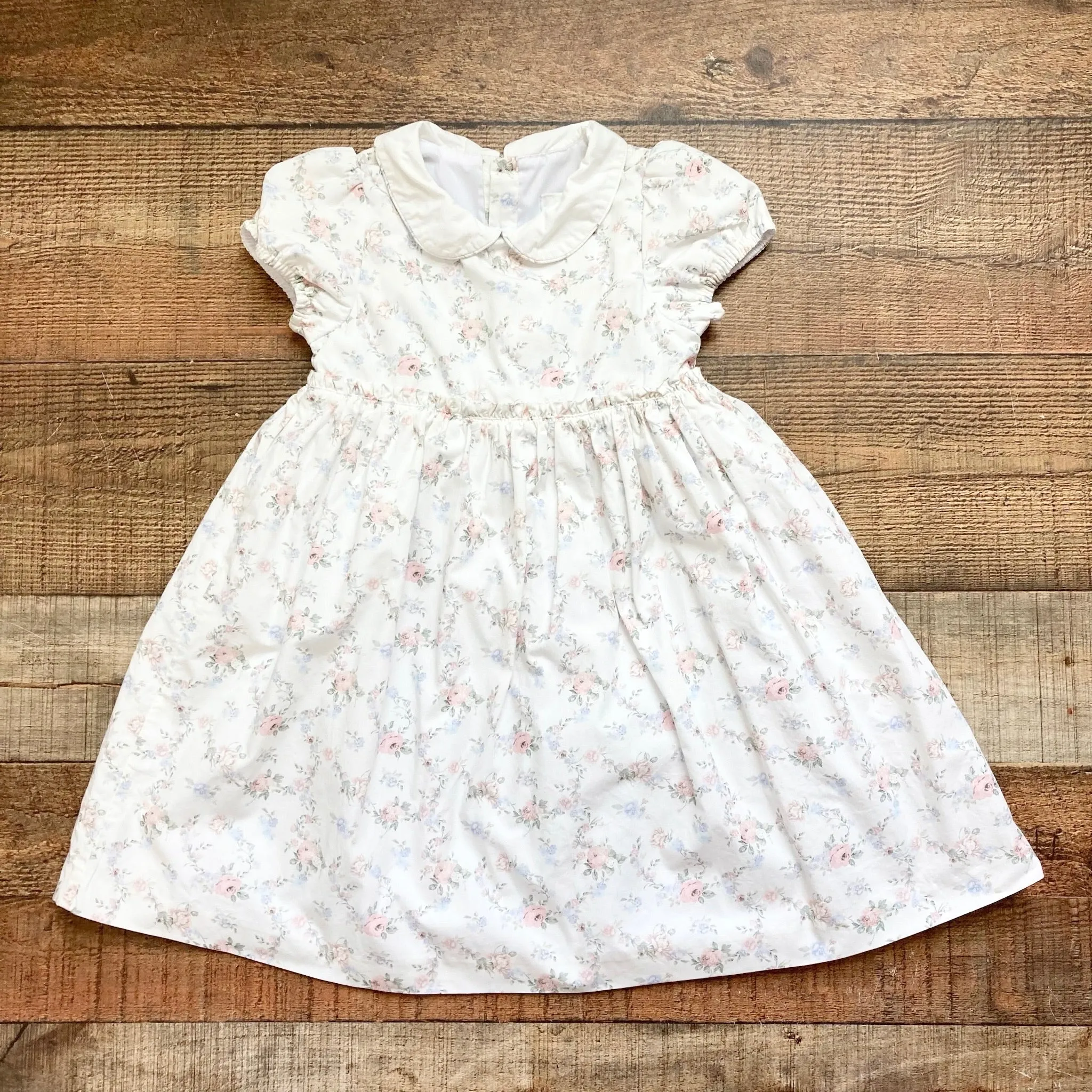 Edgehill Collection Ivory with Light Pink/Light Blue Floral Print Dress- Size 4T