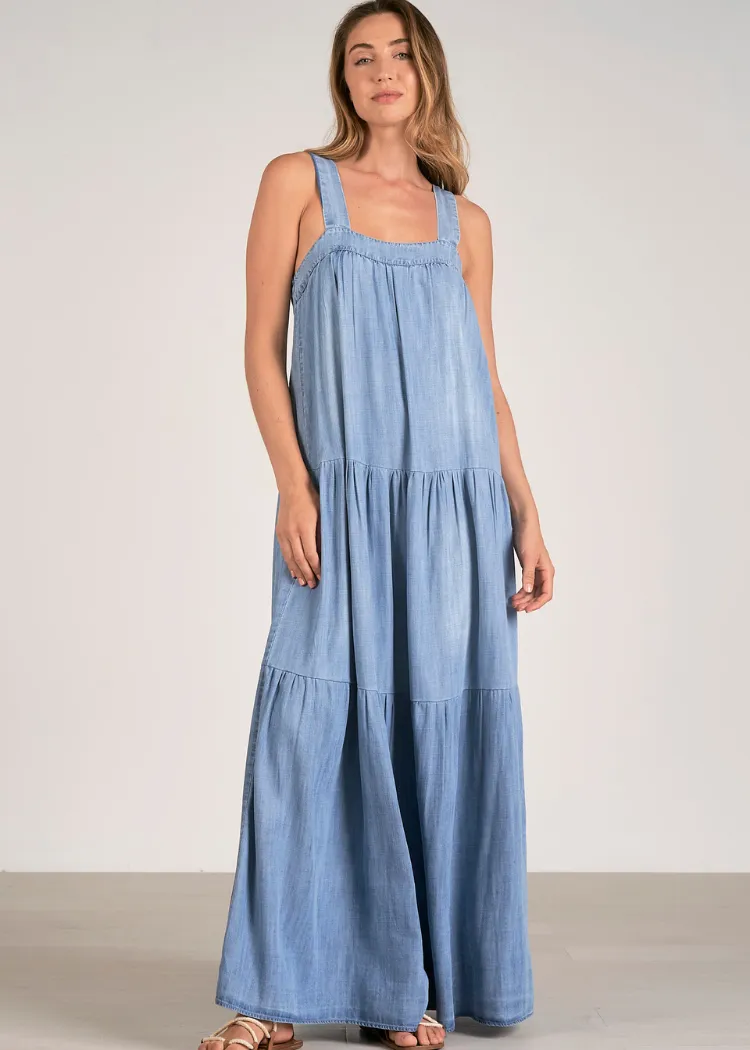 Elan Chambray Maxi Dress - Light Blue Wash