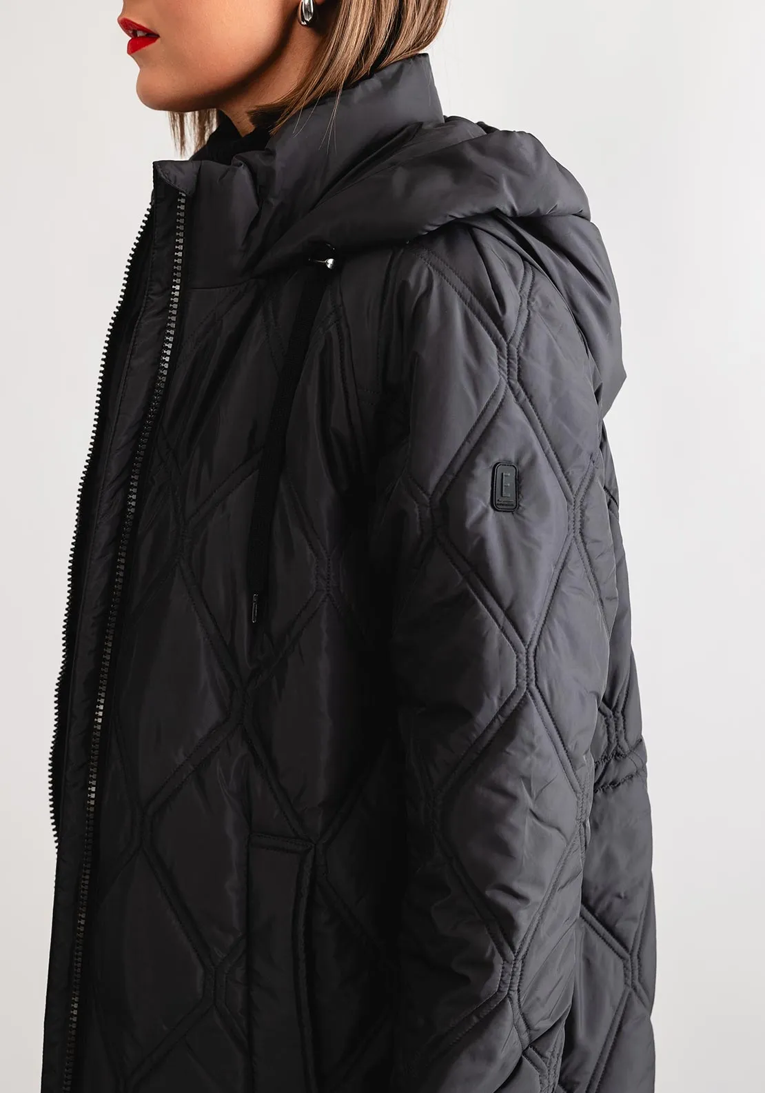 Etage Quilted Hooded Coat Black, Charcoal Grey