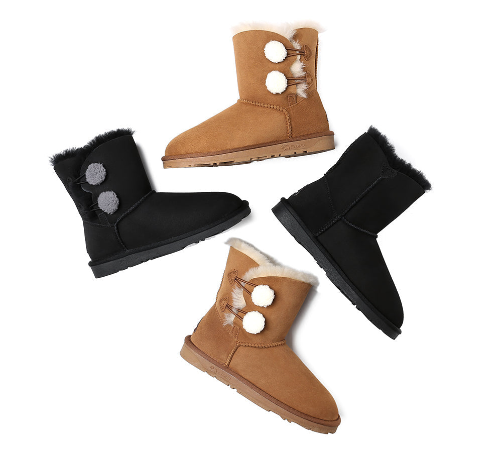 EVERAU Mini Sheepskin Twin Button Boots Aspen