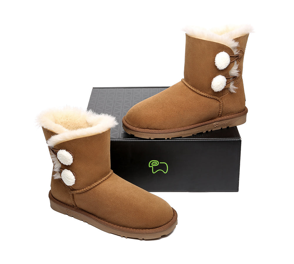 EVERAU Mini Sheepskin Twin Button Boots Aspen